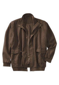 Microsuede Bomber Jacket, Dual Entry Pockets, Dark Brown King Size