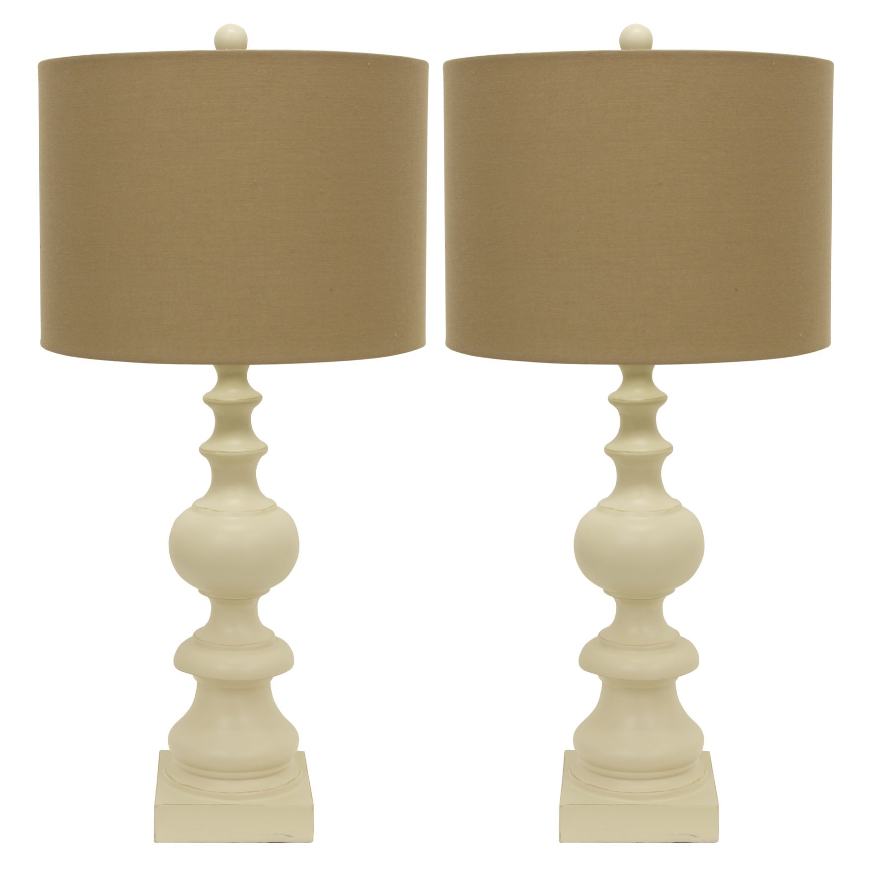 1 Set Distressed Cream Resin Table Lamp Tan Linen Hardback by J. Hunt
