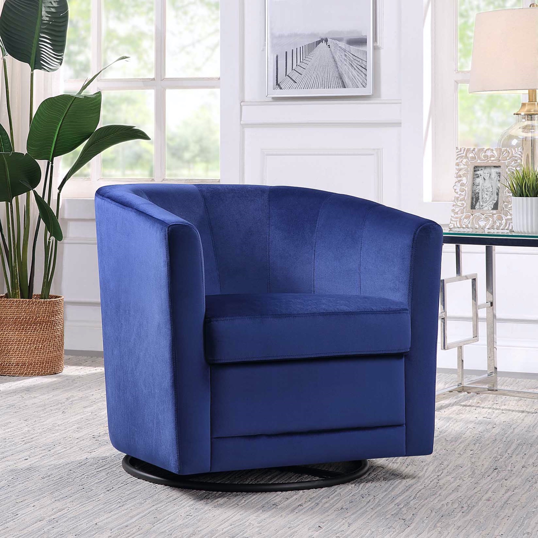 Kappa Velvet Upholstered Swivel Accent Chair, Blue, BLUE VELVET