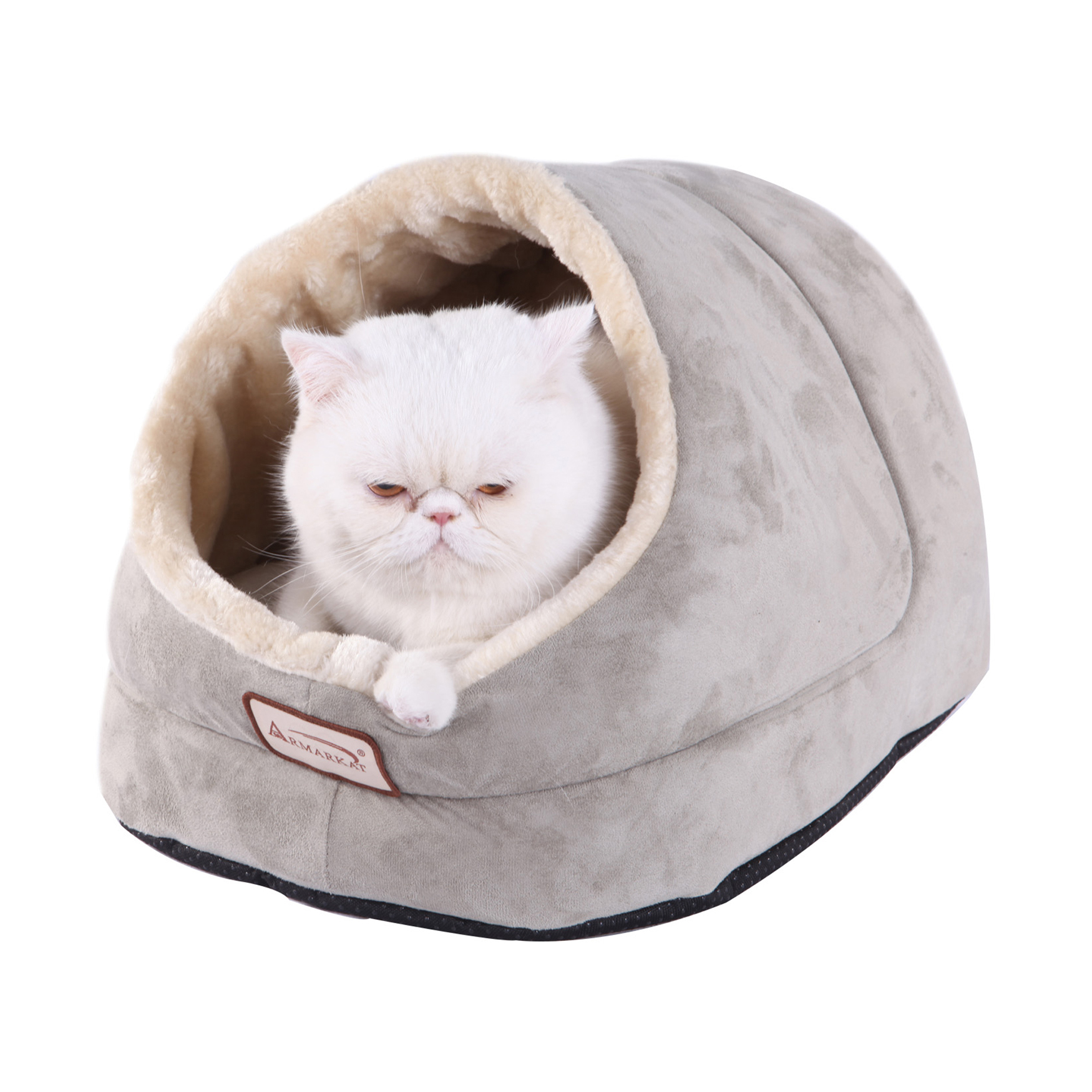 Faux Suede, Faux Fur Pet Cat Dog Cave Pet Bed, Sage Green/ Beige, GREEN BEIGE