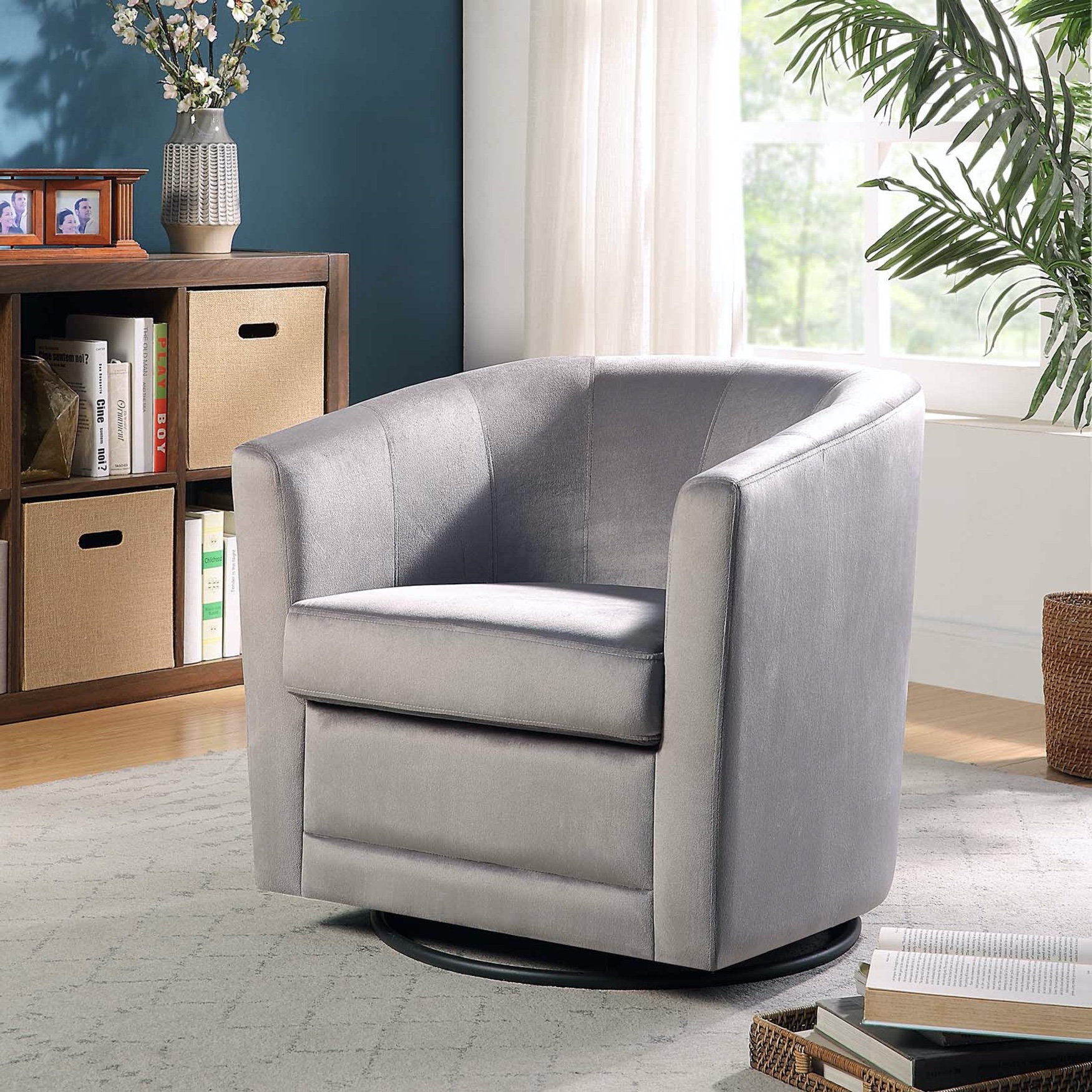 Kappa Velvet Upholstered Swivel Accent Chair, Grey, GREY BLACK