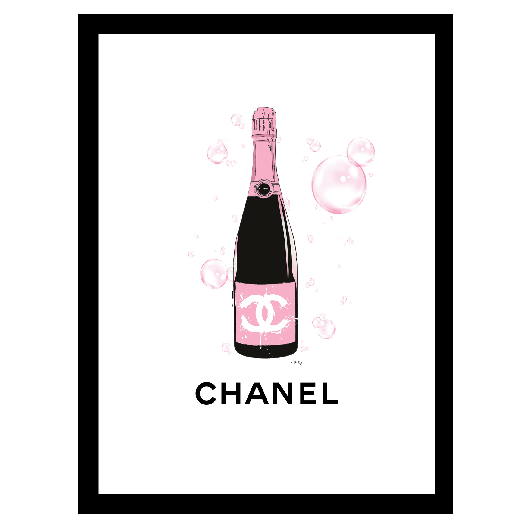 Chanel Pink Champange - Black / Pink - 14x18 Framed Print, BLACK PINK