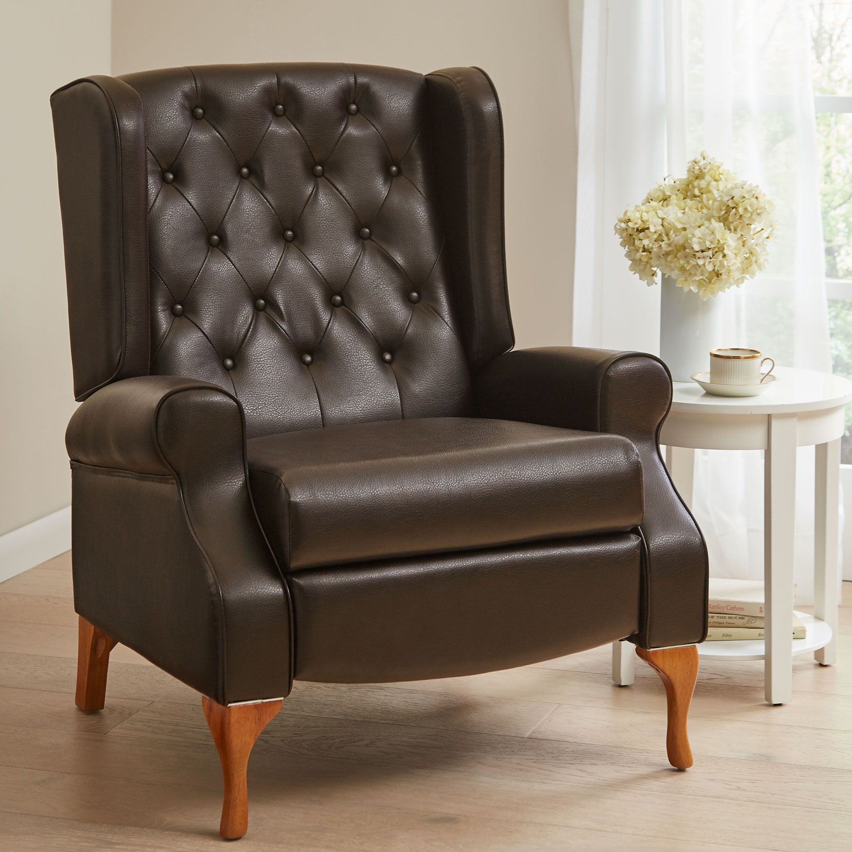 Oversized Queen Anne Style Tufted Wingback Recliner, 