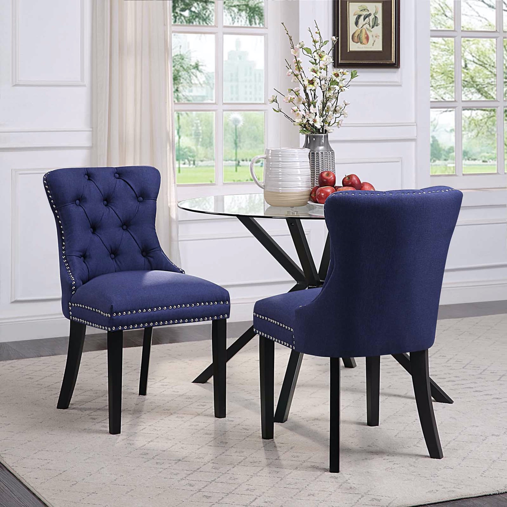 Princess Blue Velvet Accent Dining Chair, Set of 2, BLUE BLACK
