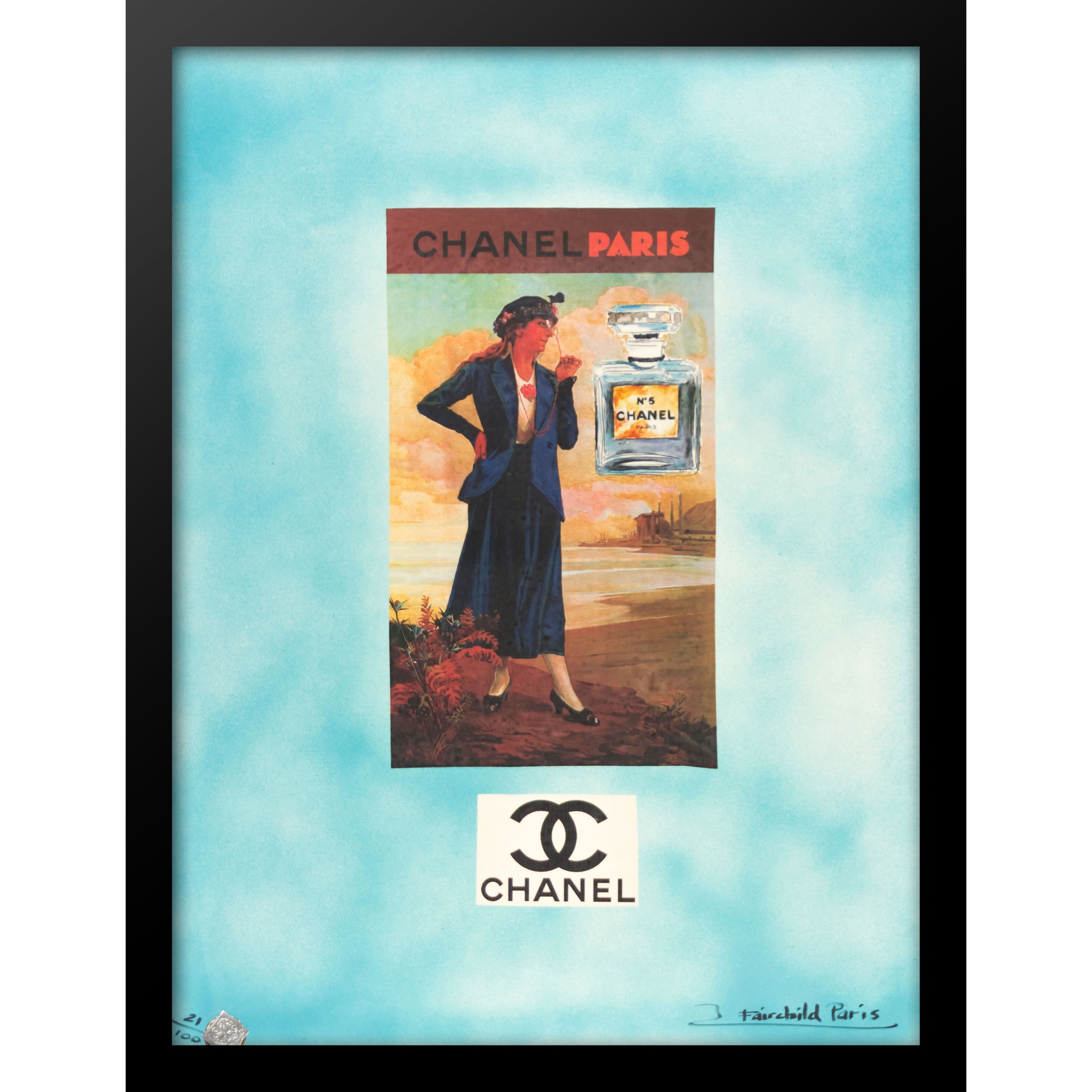 Vintage Chanel Lady Turquoise 14&quot; x 18&quot; Framed Print, TURQUOISE