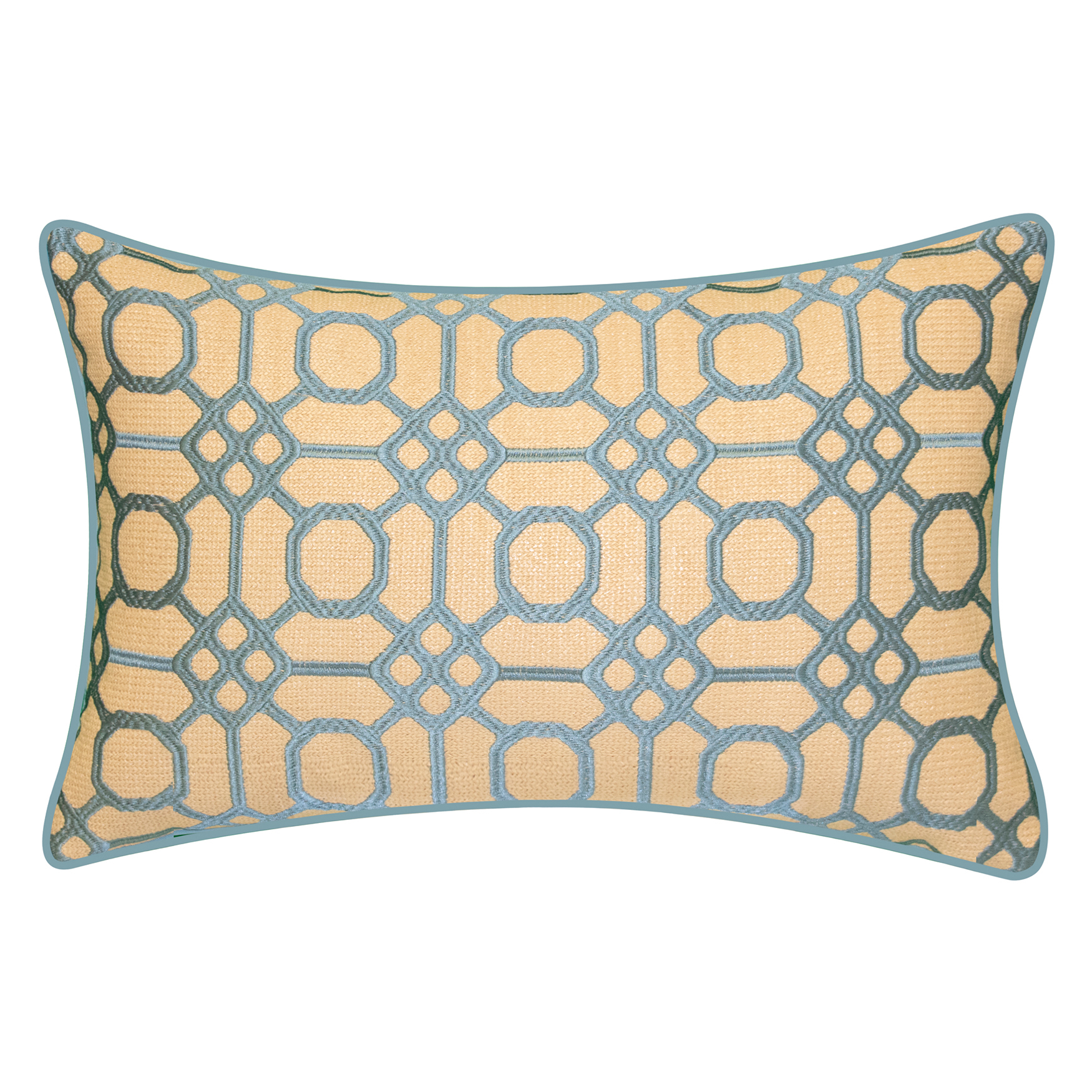 Indoor & Outdoor Raffia Geometric Embroidery Lumbar Decorative Pillow, 