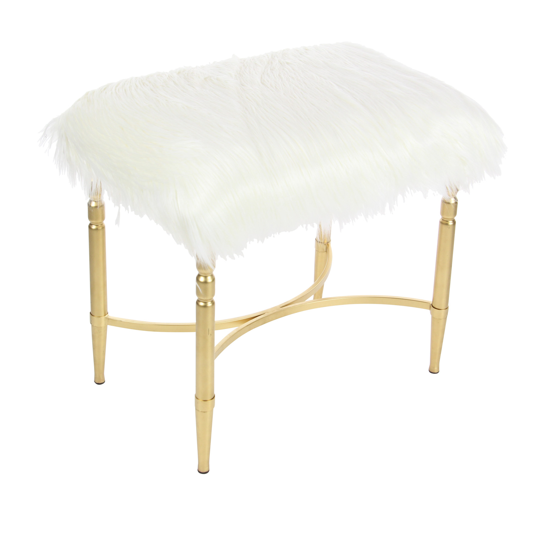 Gold Fur and Metal Contemporary Stool, 20x26x18, GOLD
