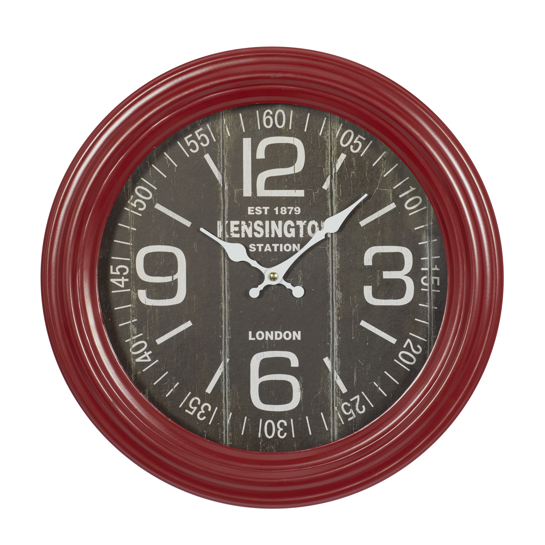Round Red Wood Kensington Station Wall Clock, RED