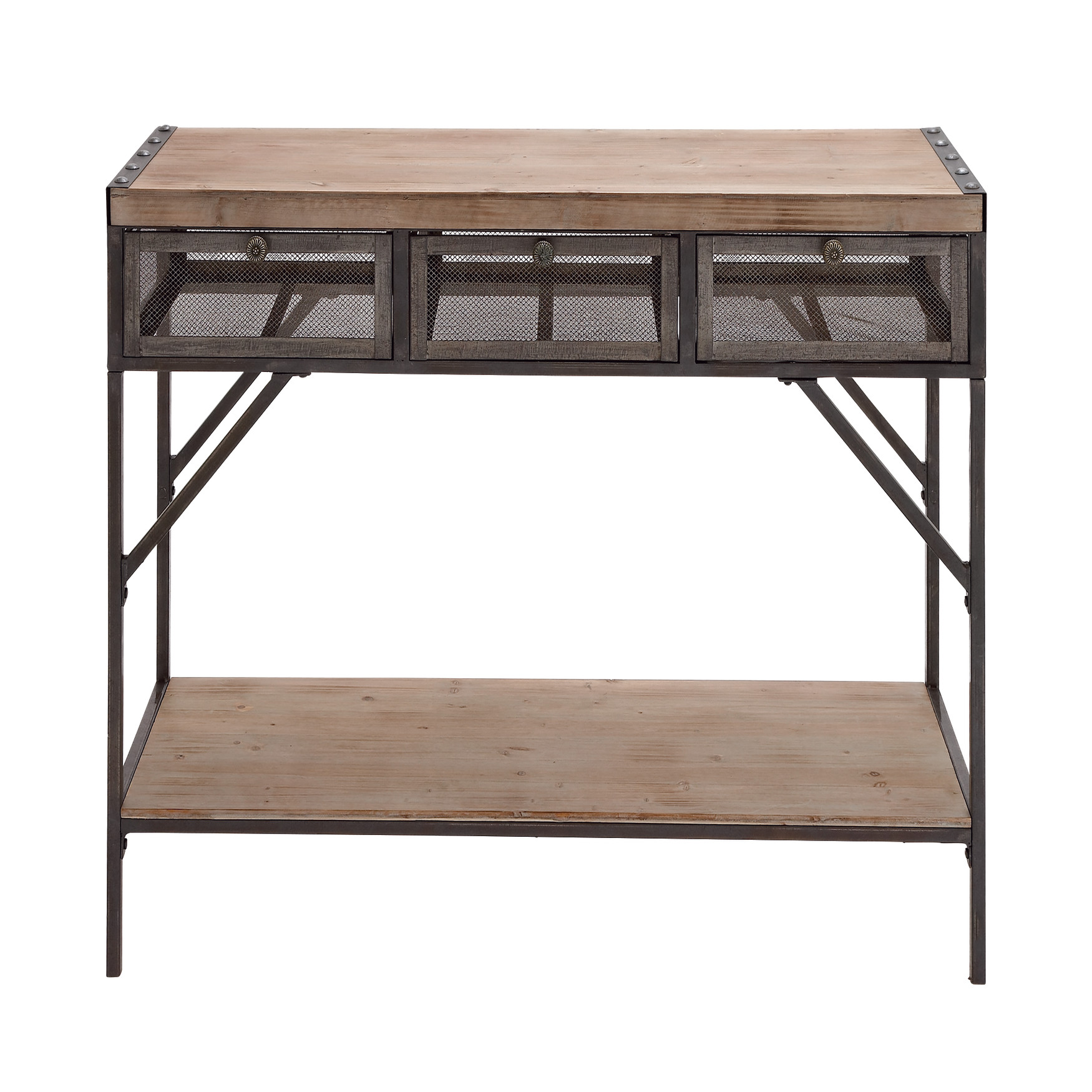Brown Industrial Metal Console Table, 32 x 43, BROWN