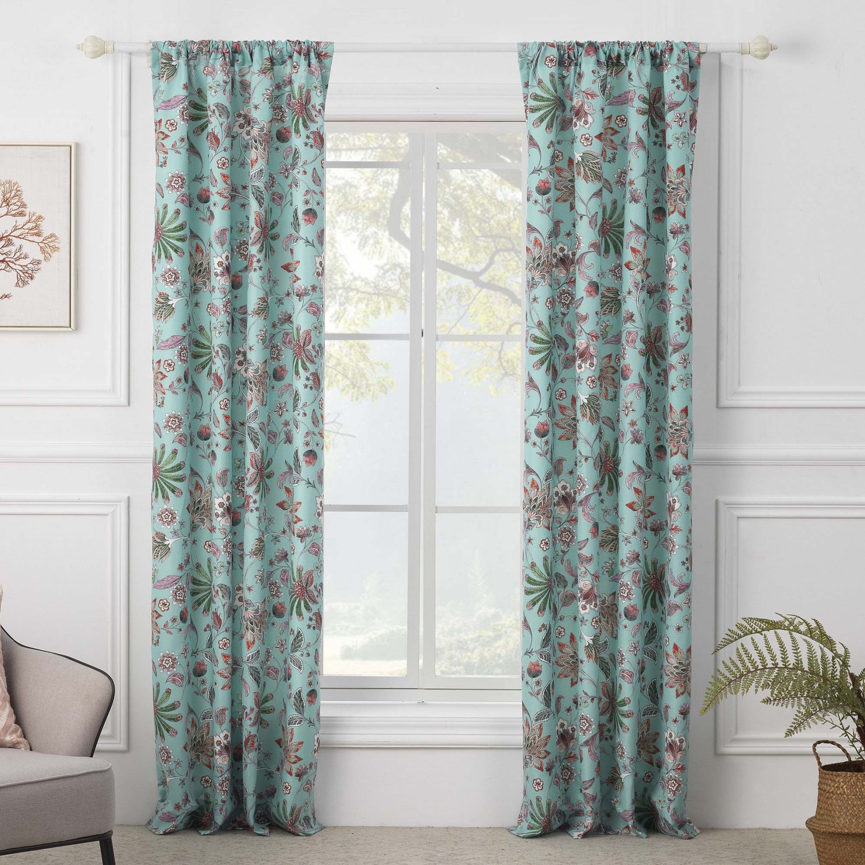 Audrey Turquoise Curtain Panel Pair, TURQUOISE