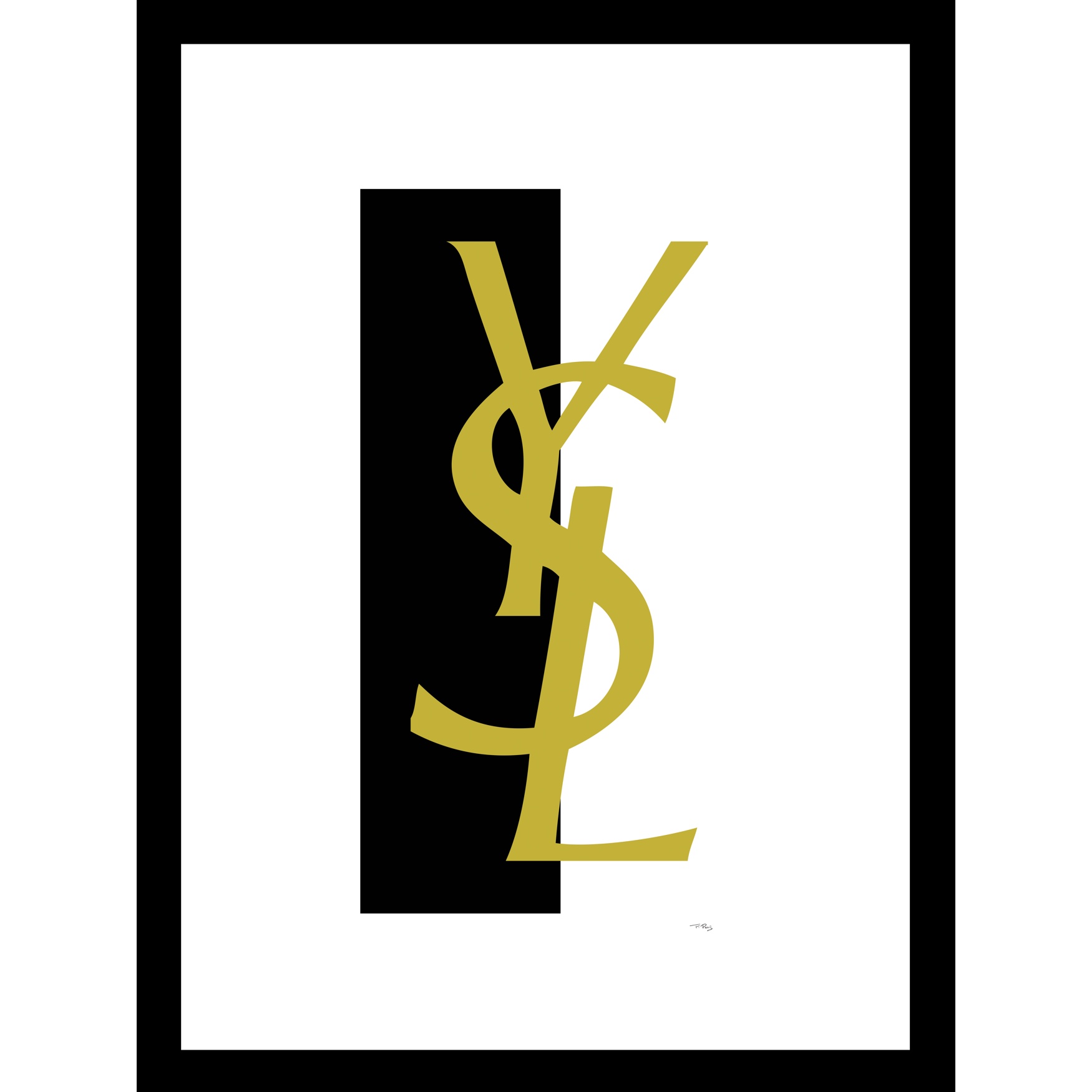 Yves Saint Laurent Logo Gold/Black 14&quot; x 18&quot; Framed Print, RED