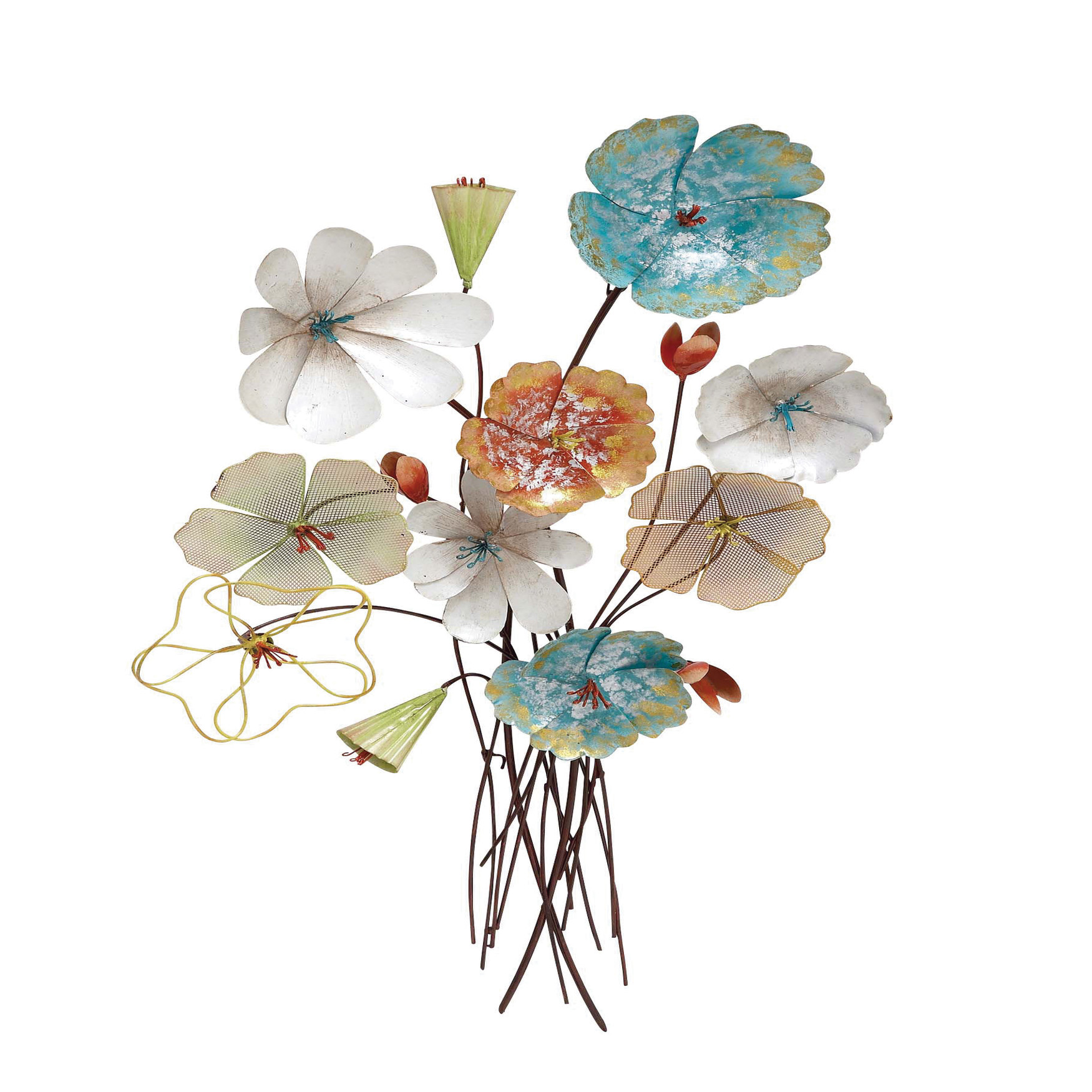 Multi Colored Metal Eclectic Floral Wall Decor, MULTI