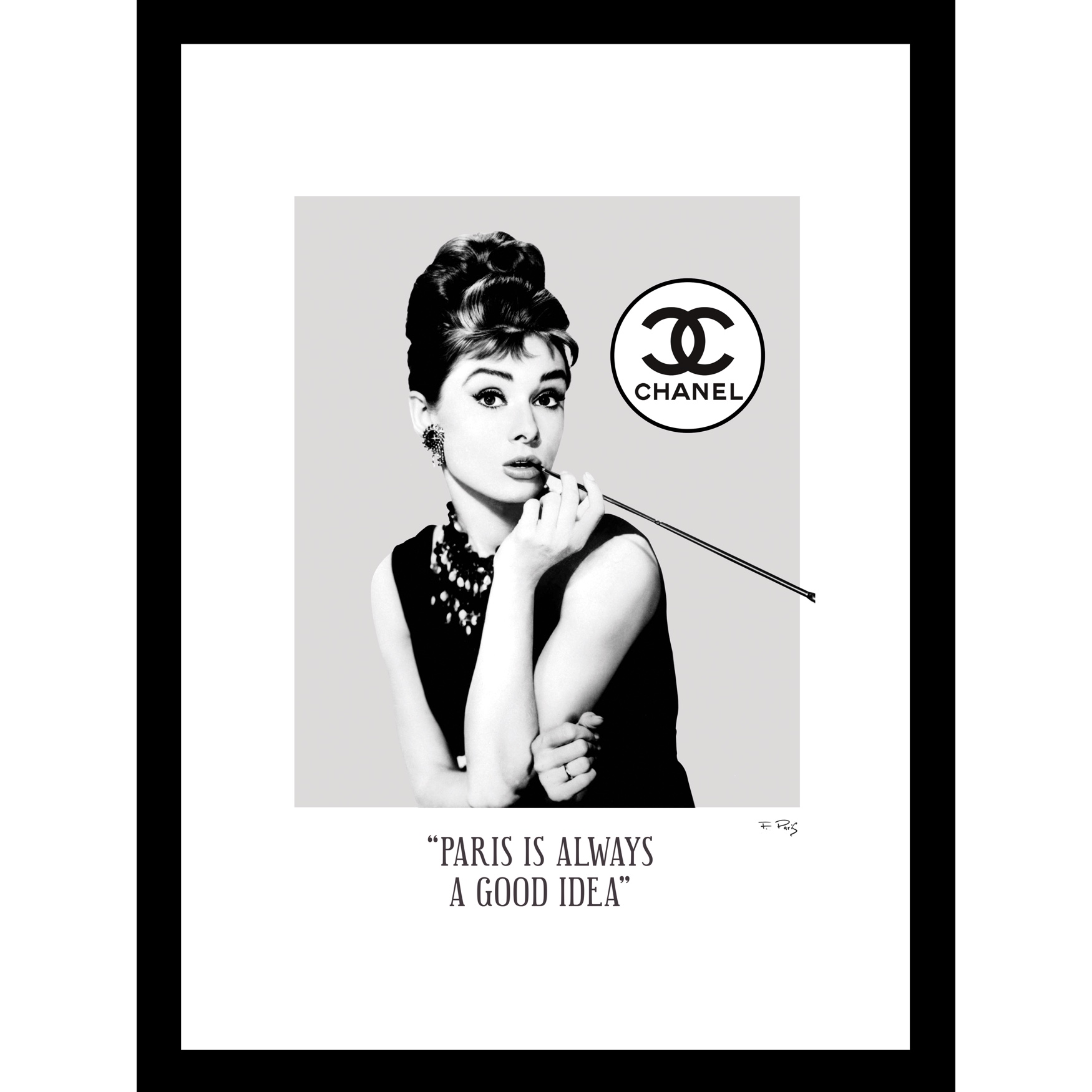 Audrey Hepburn Black/White 14&quot; x 18&quot; Framed Print, BLACK RED