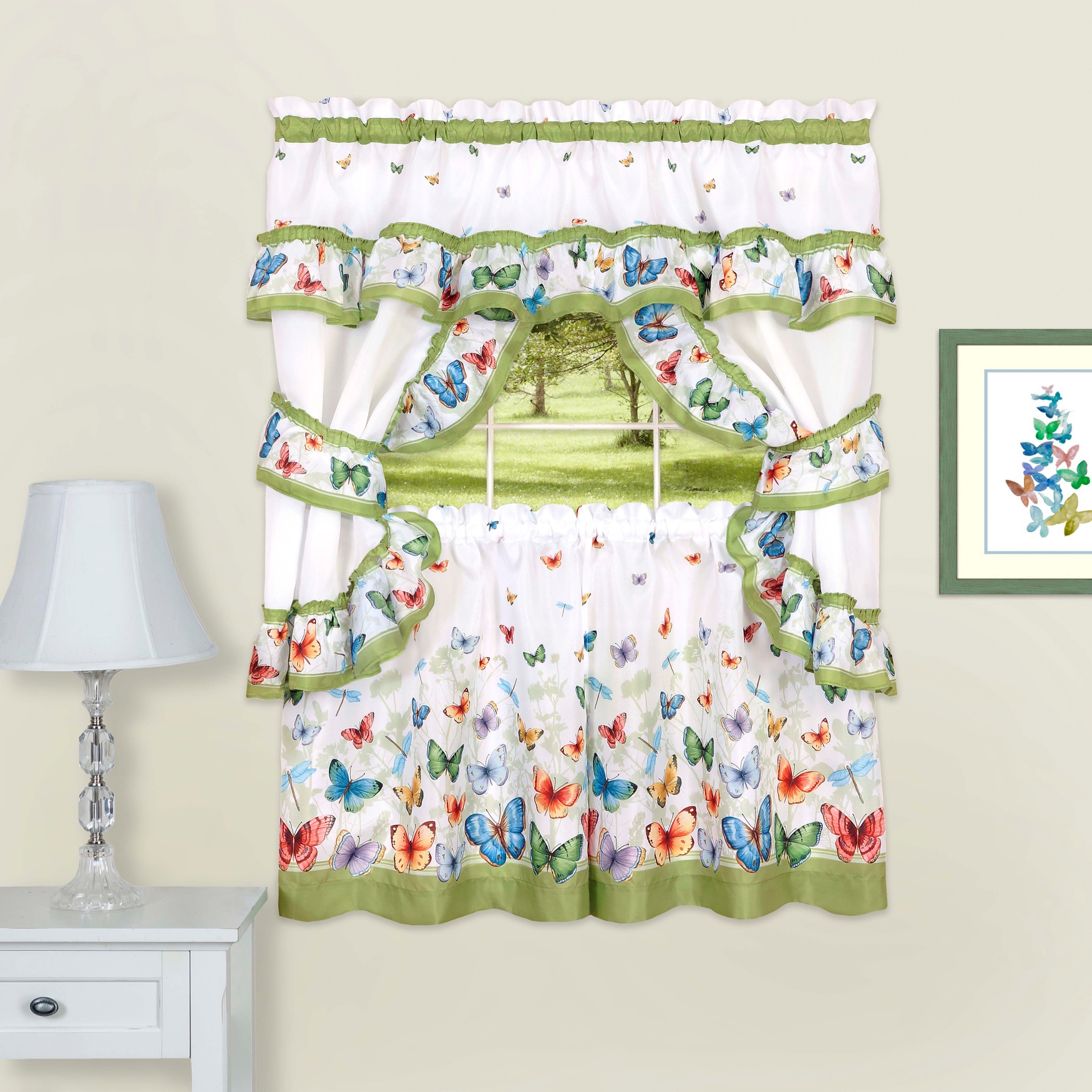 Butterflies Printed Cottage Window Curtain Set, 