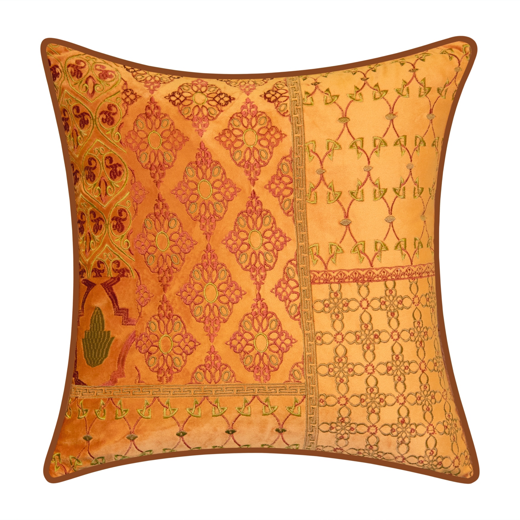 Velvet Patchwork Embroidered Decorative Pillow , LILY