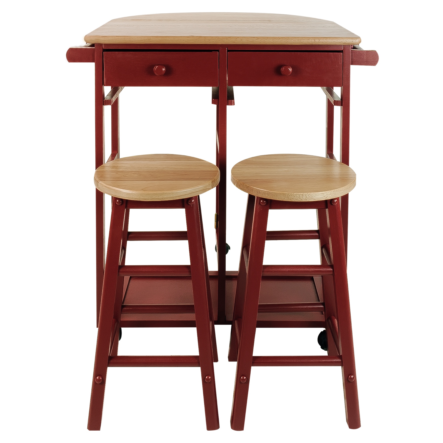 Breakfast Cart with Drop-Leaf Table-Red, RED