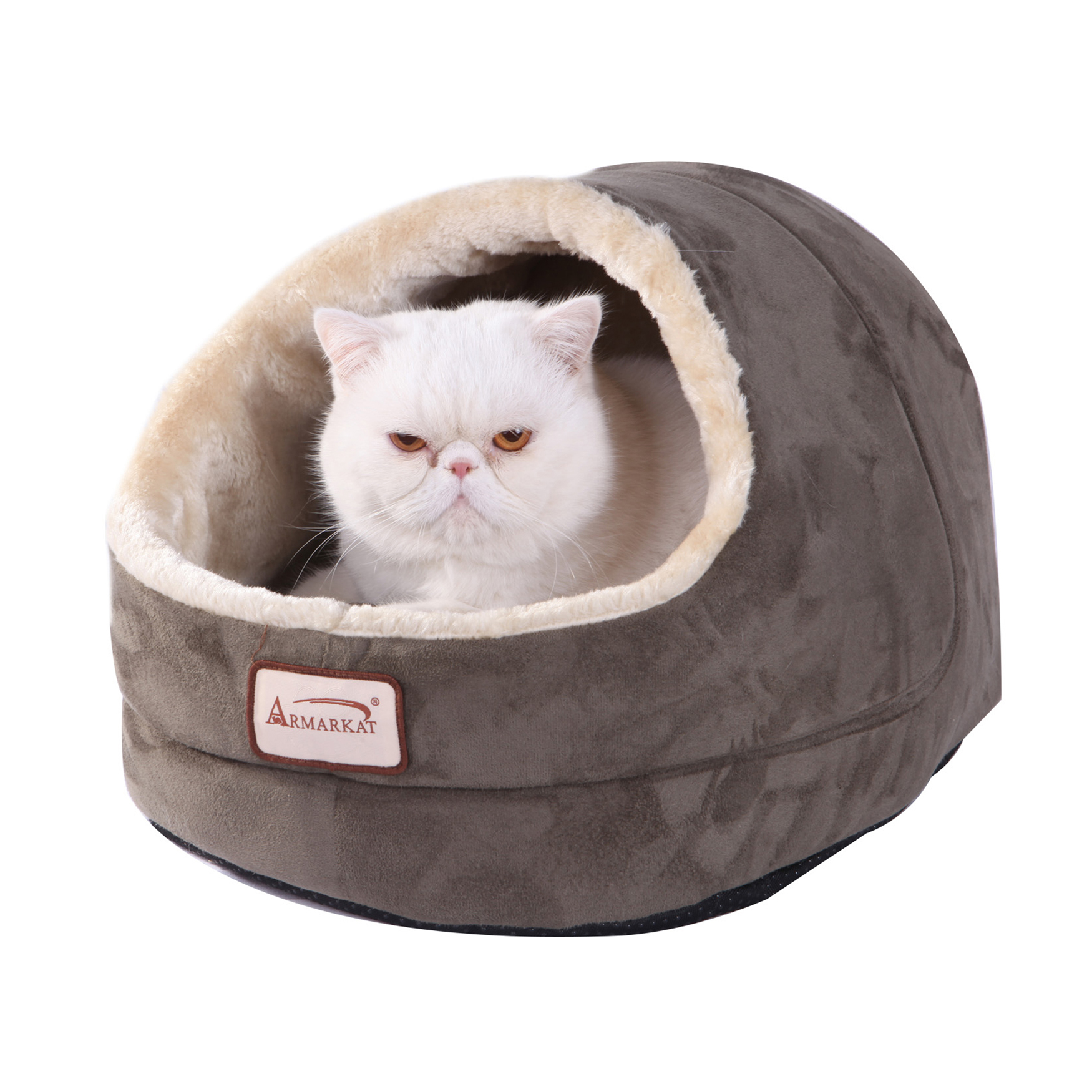 Faux Fur, Faux Suede Pet Cat Dog Cave Pet Bed, Beige/Laurel Green, GREEN BEIGE