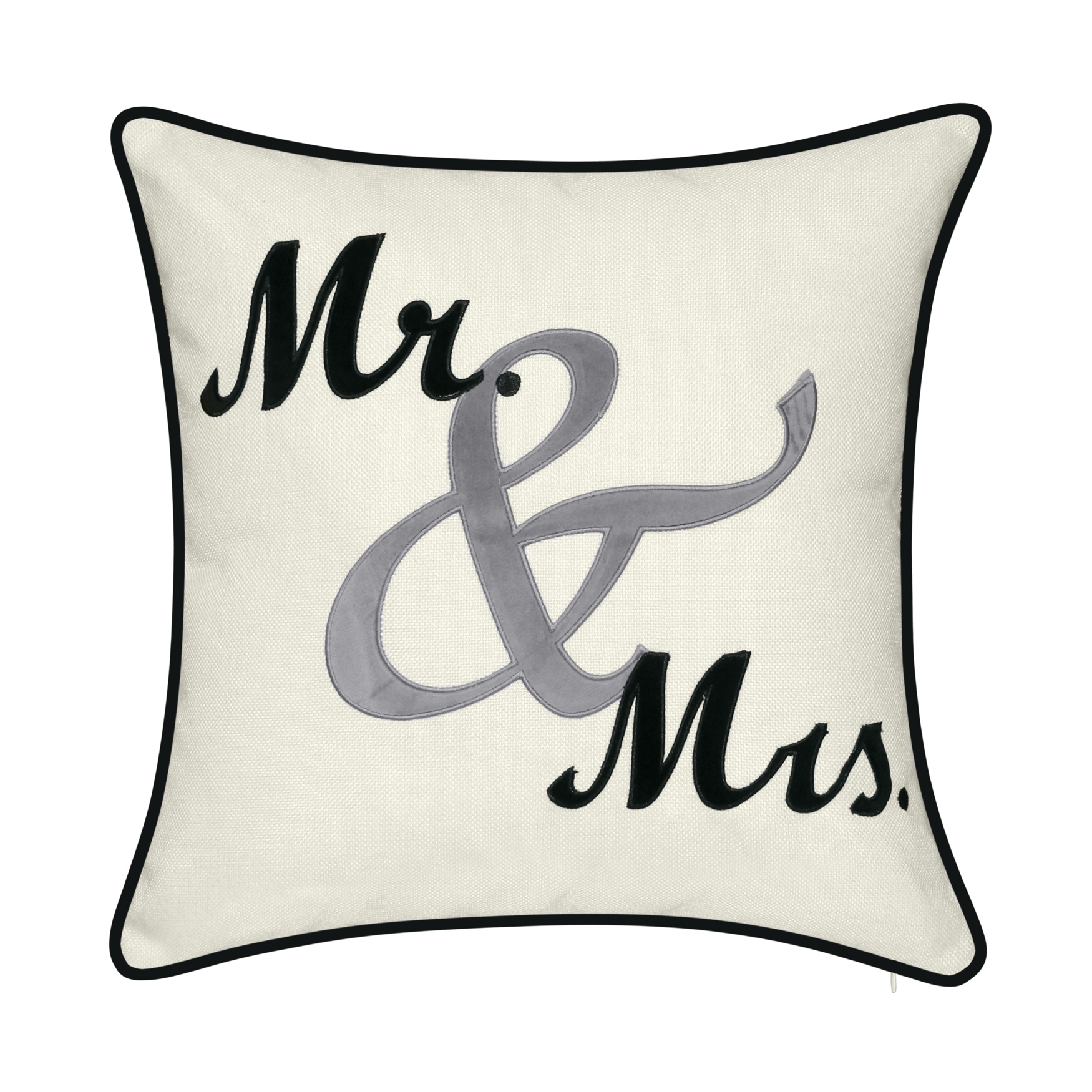 Celebrations &quot;&quot;Mr. & Mrs.&quot;&quot; Cursive Embroidered Applique Decorative Pillow , OYSTER