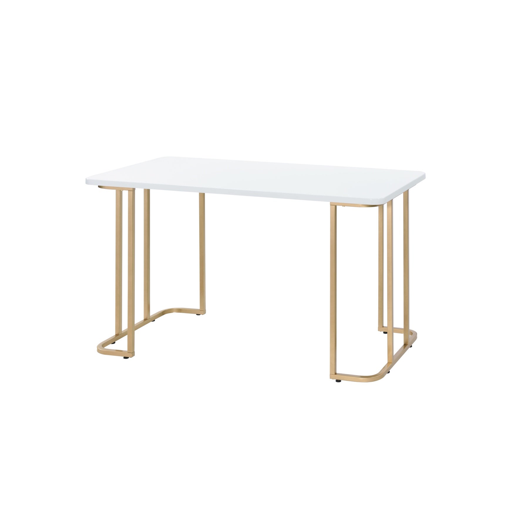 White desk with gold legs isolated on white