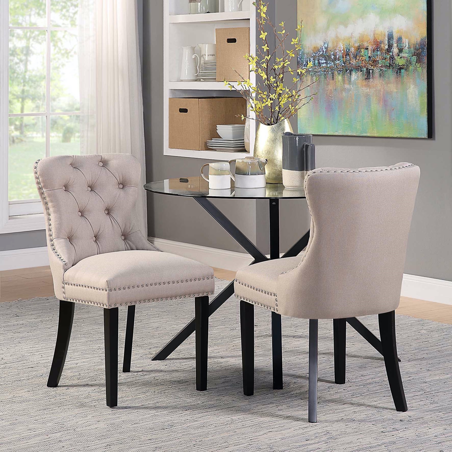 Princess Sand Velvet Accent Dining Chair, Set of 2, SAND BLACK