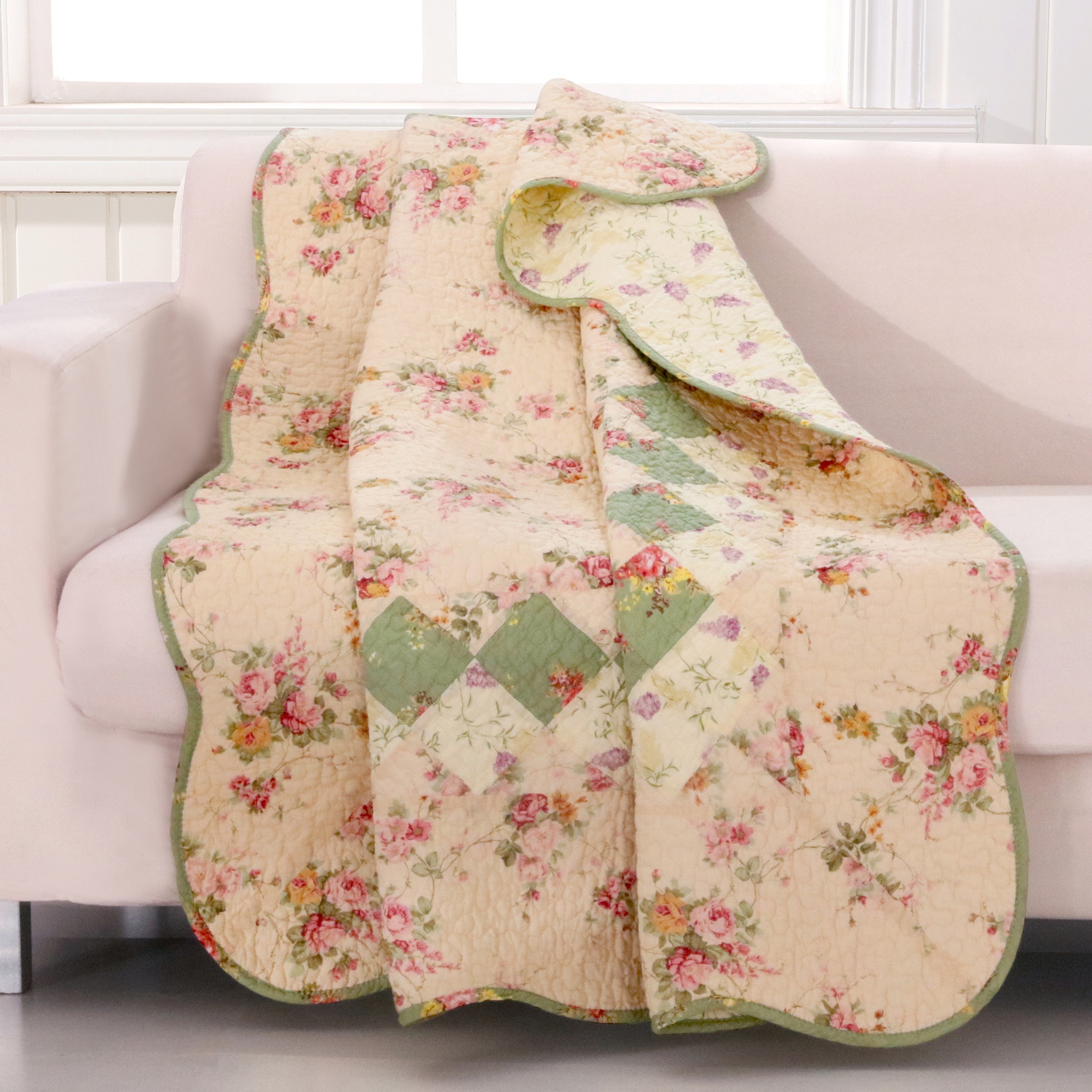 Bliss Quilted Patchwork Throw Blanket, IVORY