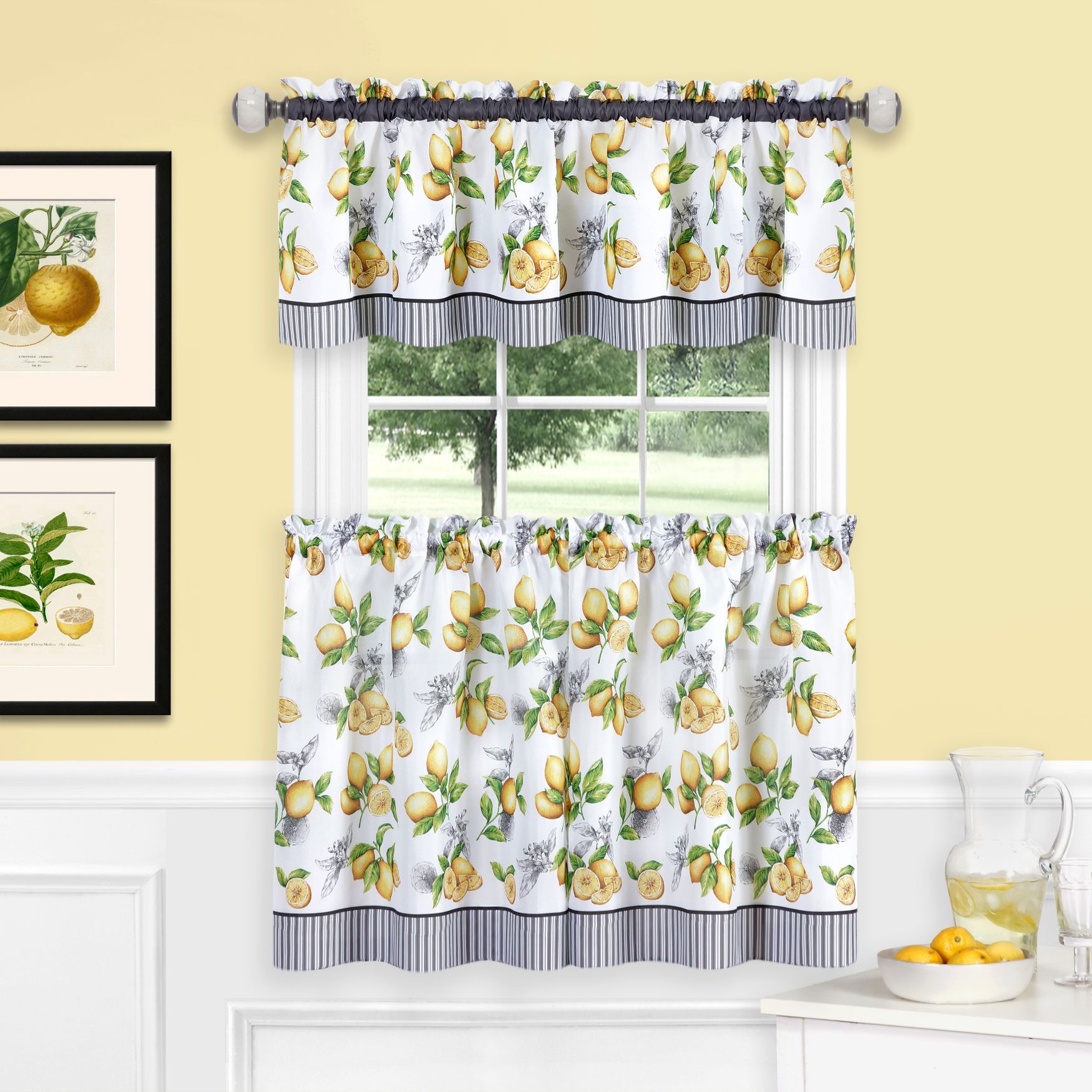 Lemon Drop Tier and Valance Window Curtain Set, 