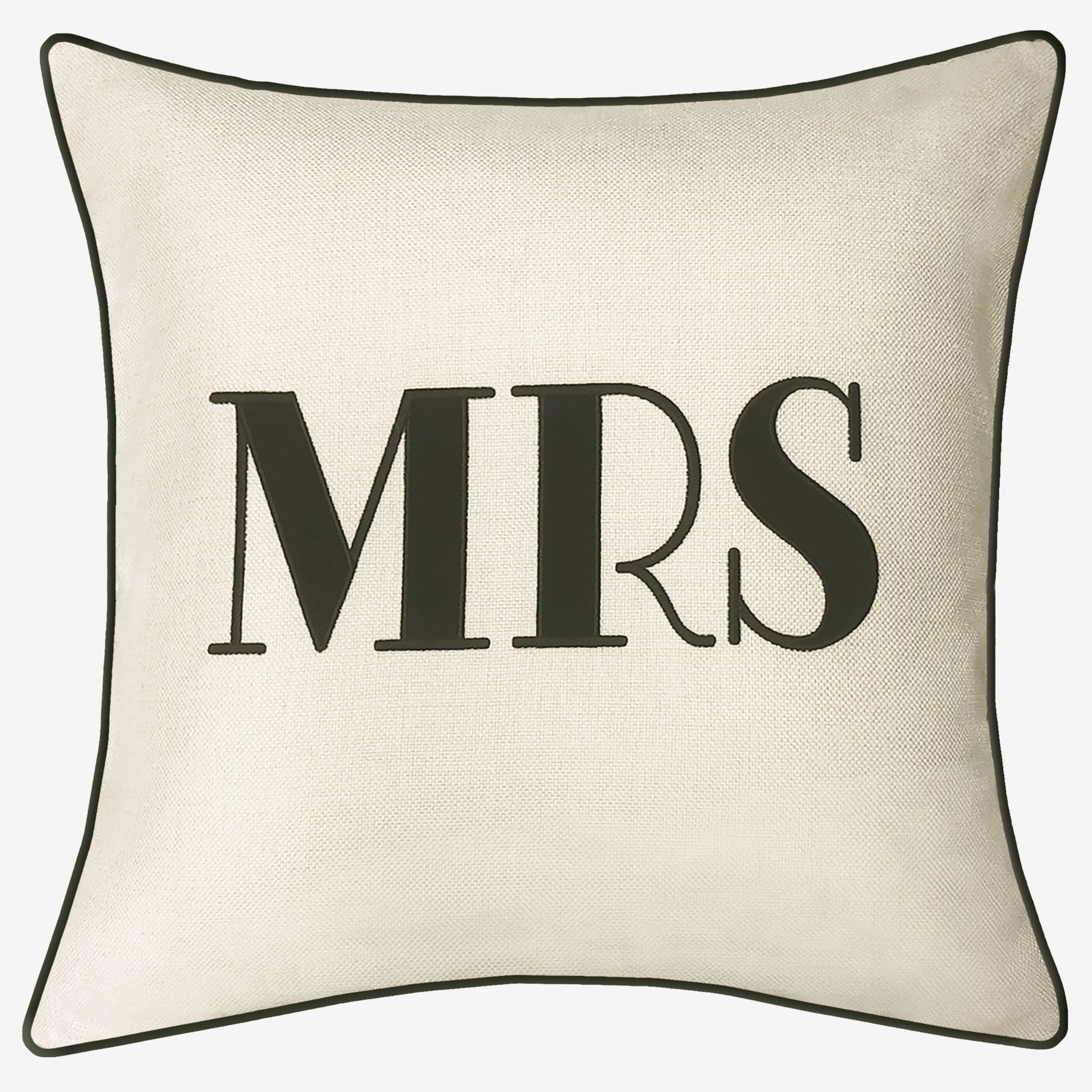 Embroidered Applique &quot;Mrs&quot; Decorative Pillow, OYSTER BLACK