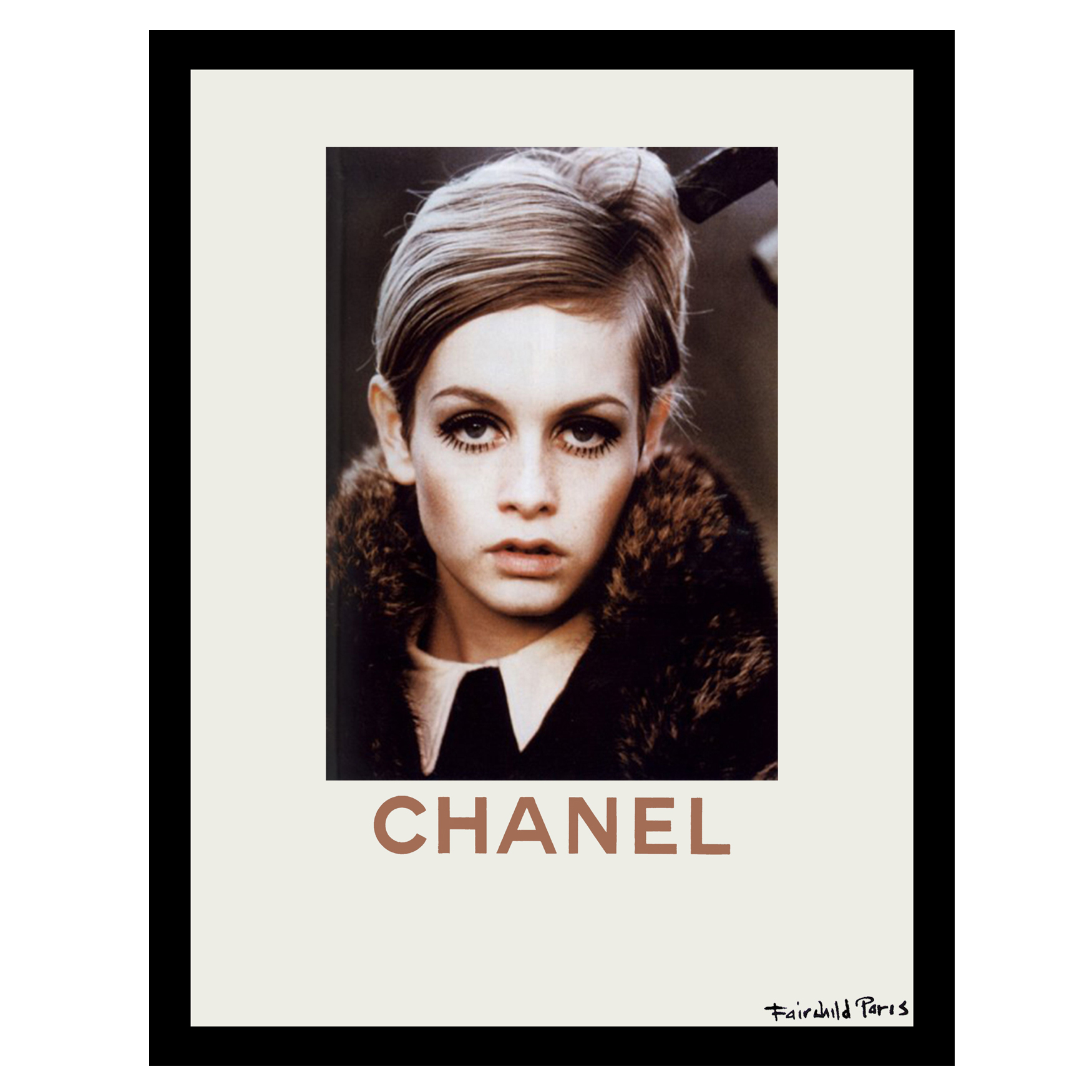 Chanel Twiggy Fur Look - Beige / Brown - 14x18 Framed Print, BEIGE BROWN
