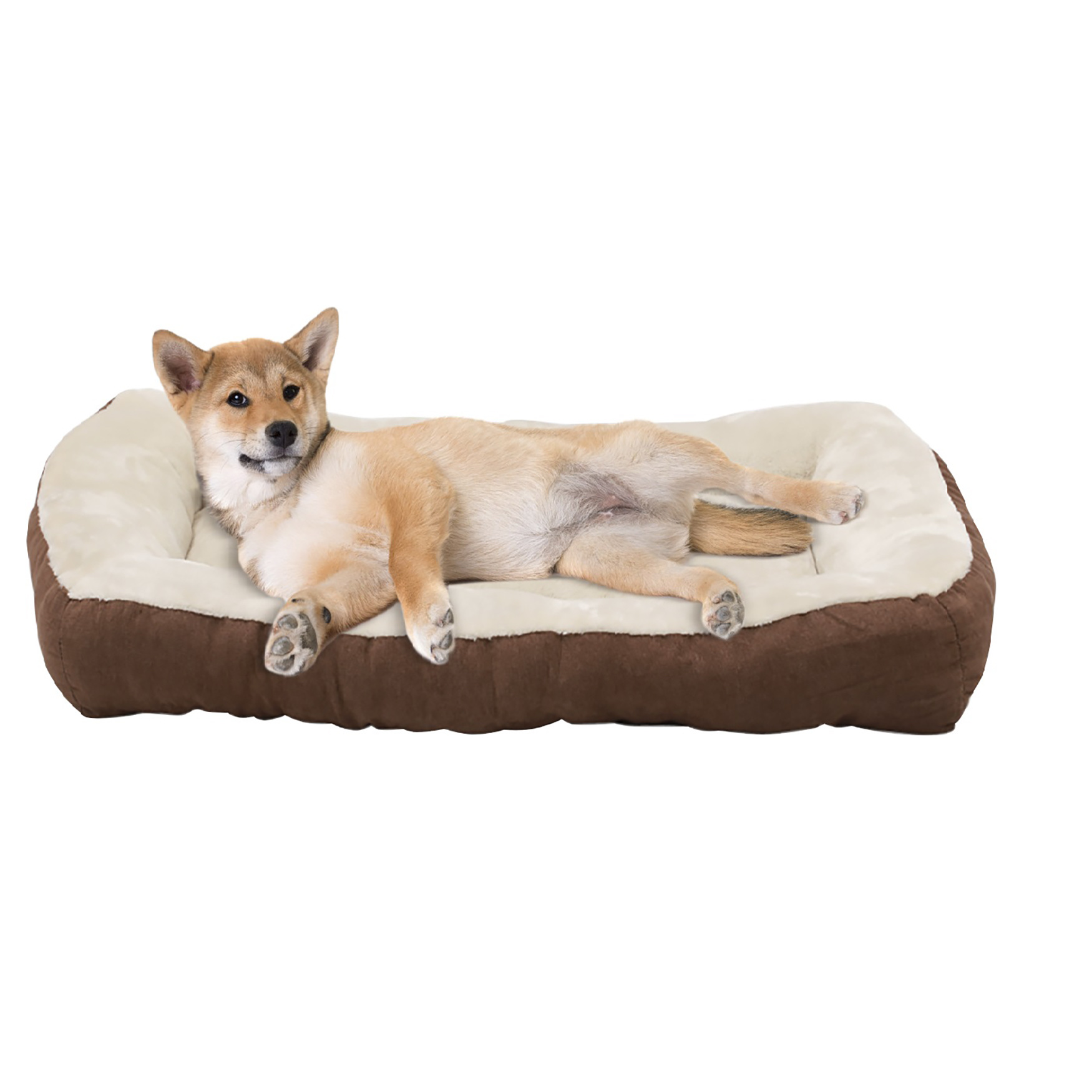 Happycare Tex Rectangle large BROWN bumper pet bed, 40 x 30 inches, high quality plush cover and non-slip buttom, BROWN