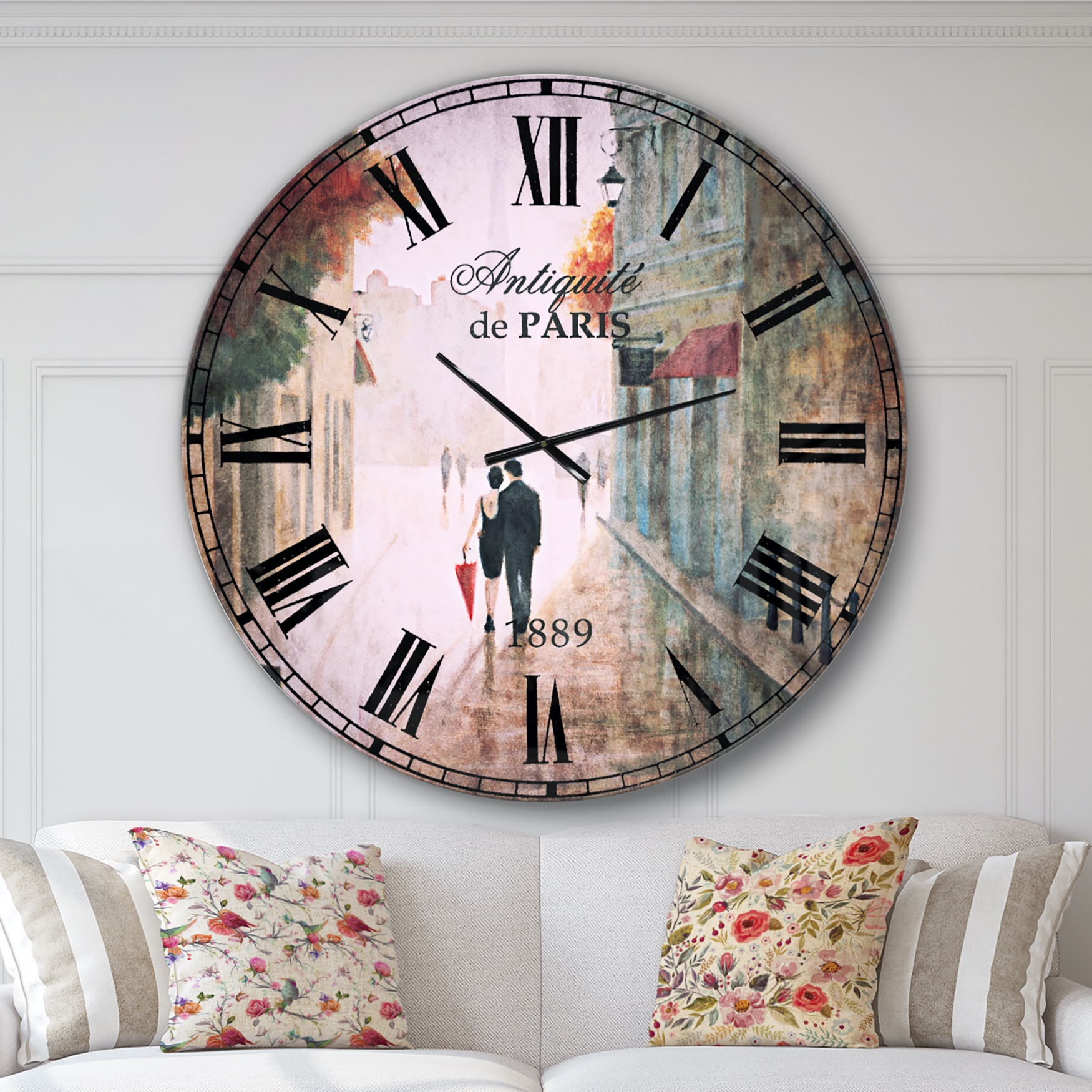 Paris Romance Couples Ii Traditional Wall Clock, GREY