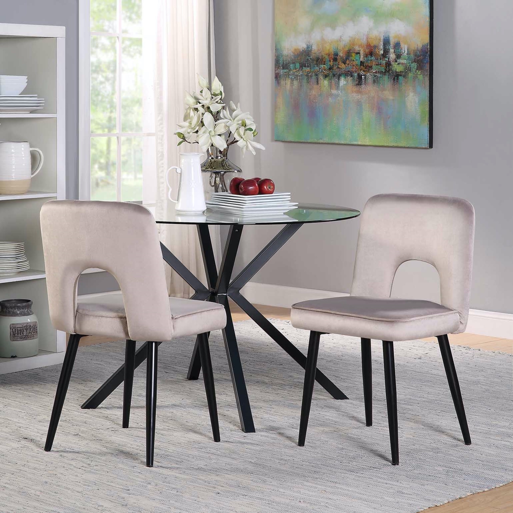 Nancy Taupe Velvet Accent Dining Chair, Set of 2, TAUPE BLACK