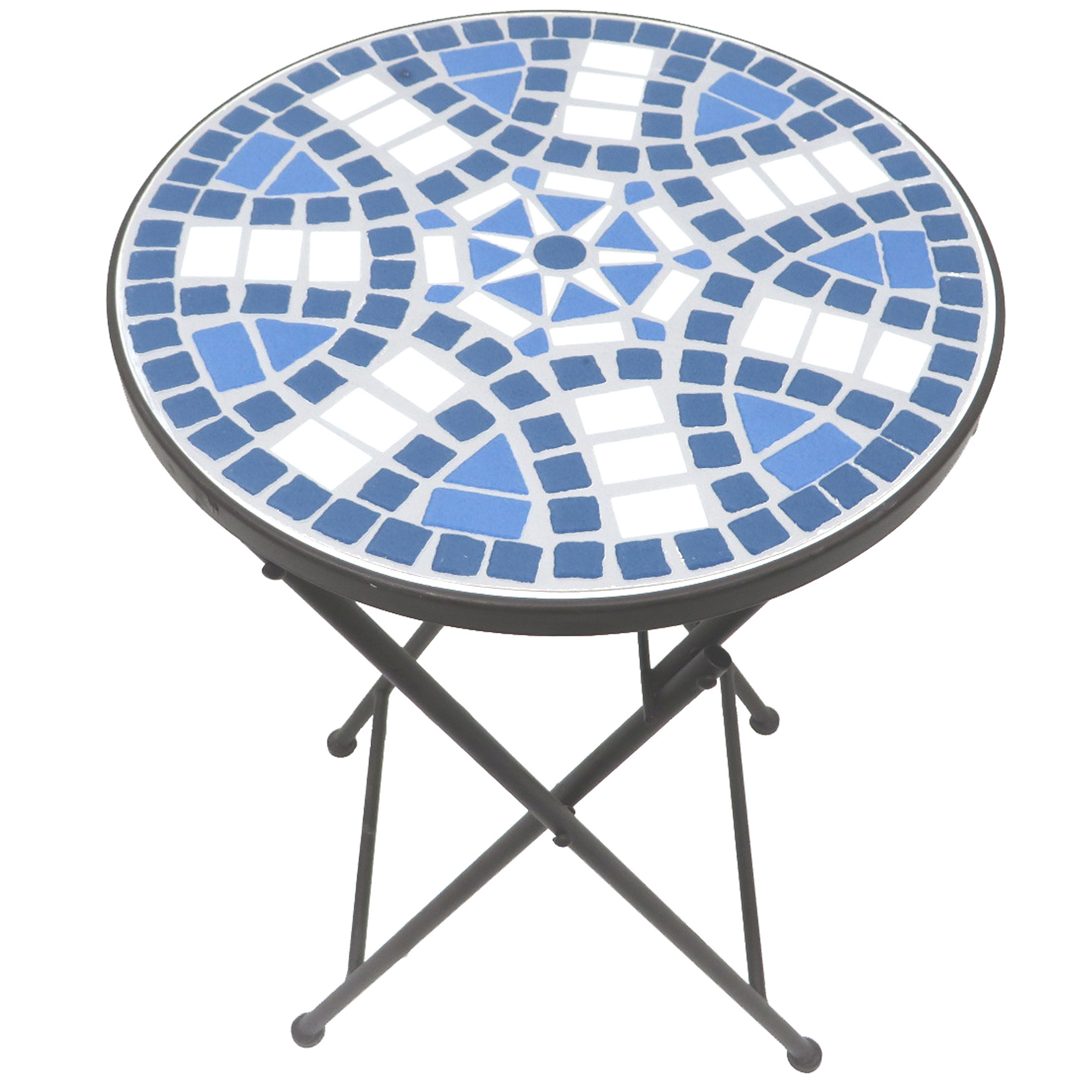 Lori Mosaic Folding Side Table, BLUE WHITE