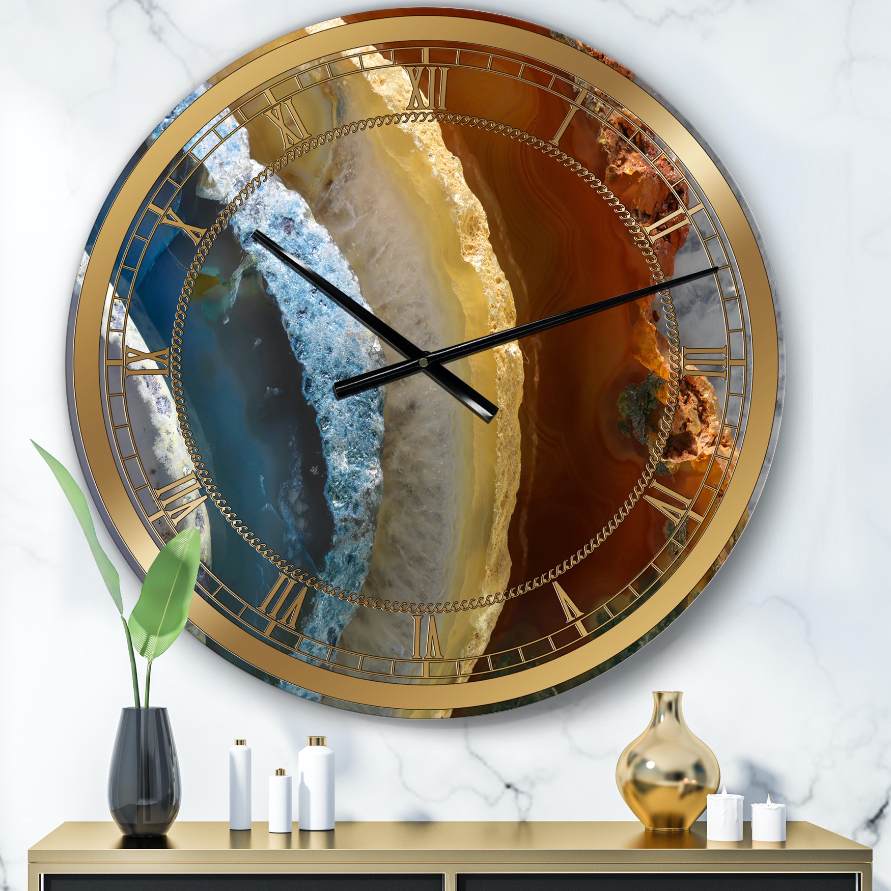 Mineral Slice Xv Oversized Fashion Wall Clock, BLUE