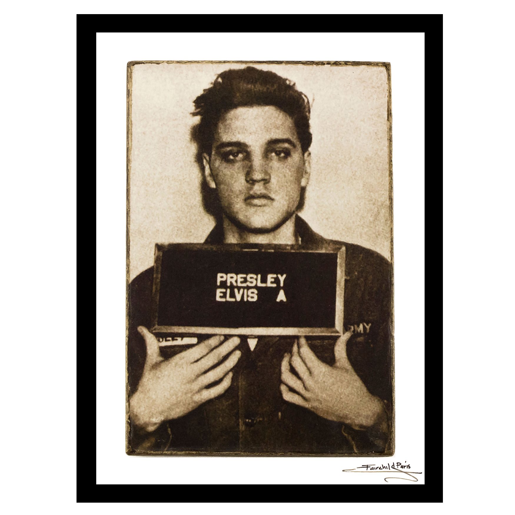 Elvis Presley Mugshot - White / Black - 14x18 Framed Print, WHITE BLACK
