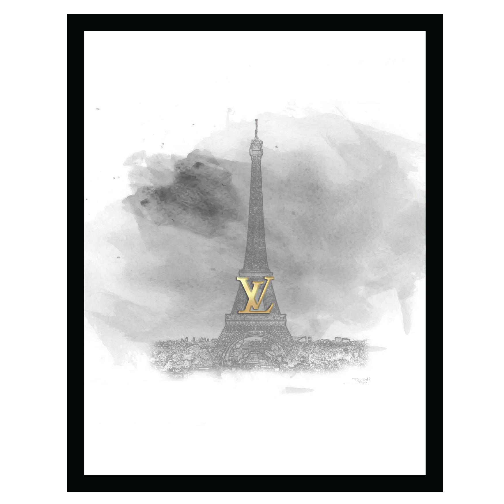 Louis Vuitton Paris Eiffel Tower - Grey / Gold - 14x18 Framed Print, GREY GOLD
