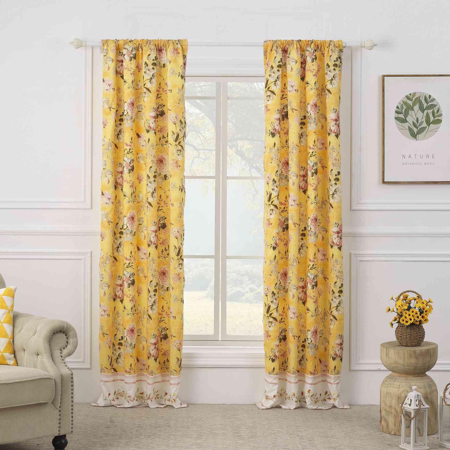 Finley Yellow Curtain Panel Pair, YELLOW
