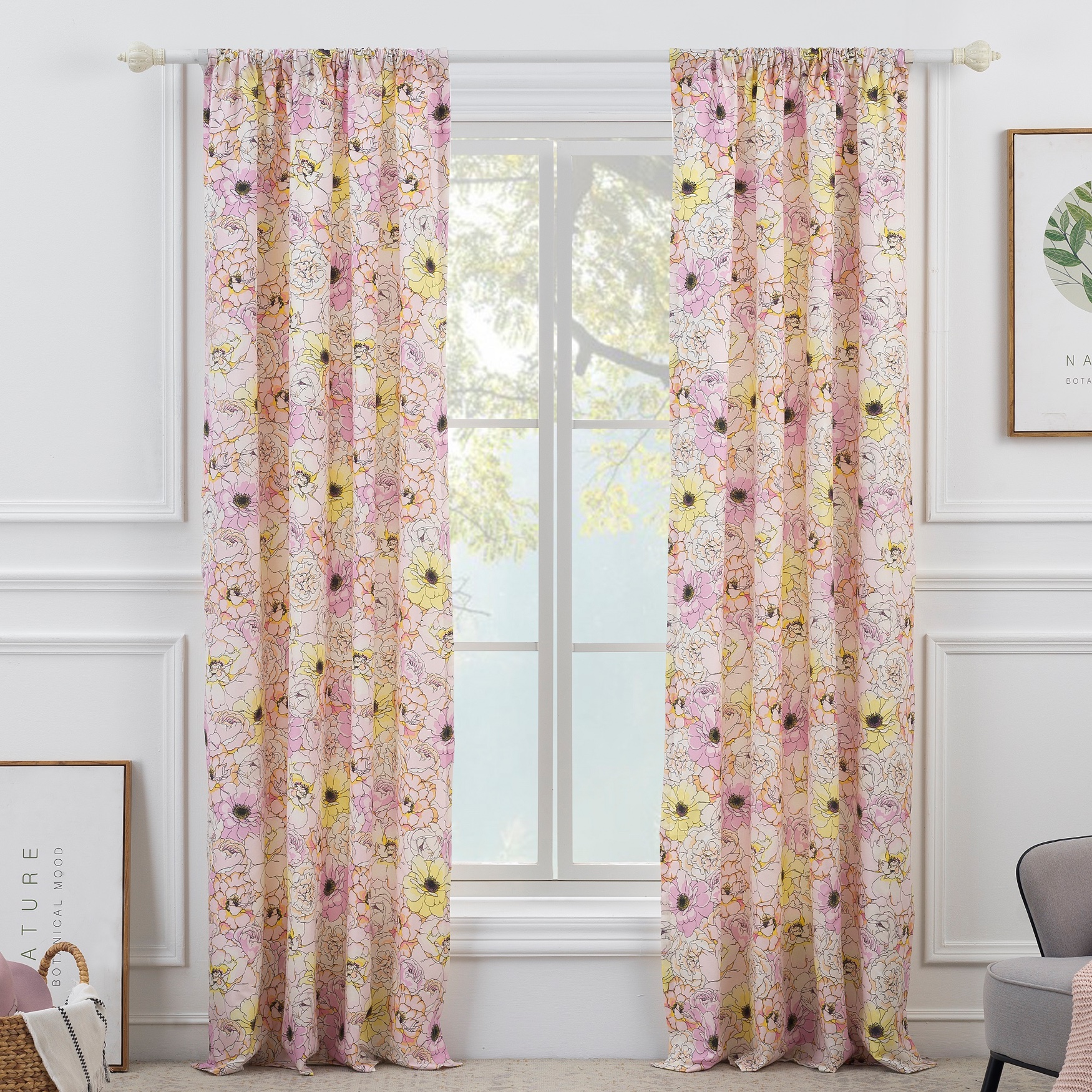 Misty Bloom Curtain Panel, PINK