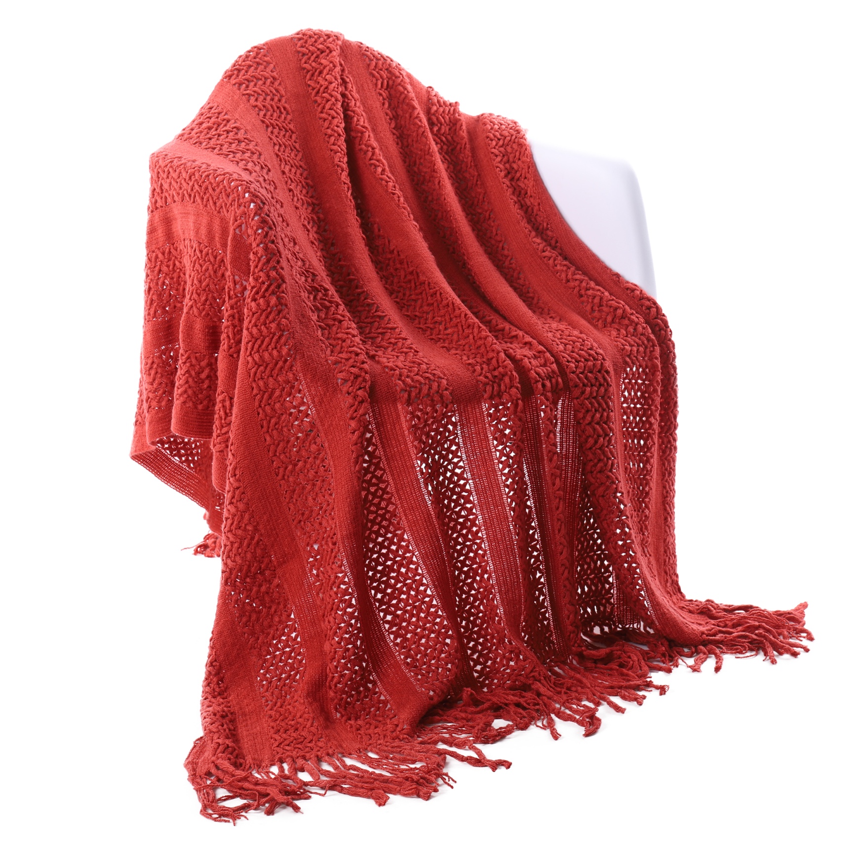 Battilo Home Solid Knit Mesh Tassels Throw Blanket Super Soft Warm Multi Color, 51&quot; x 79&quot;, 