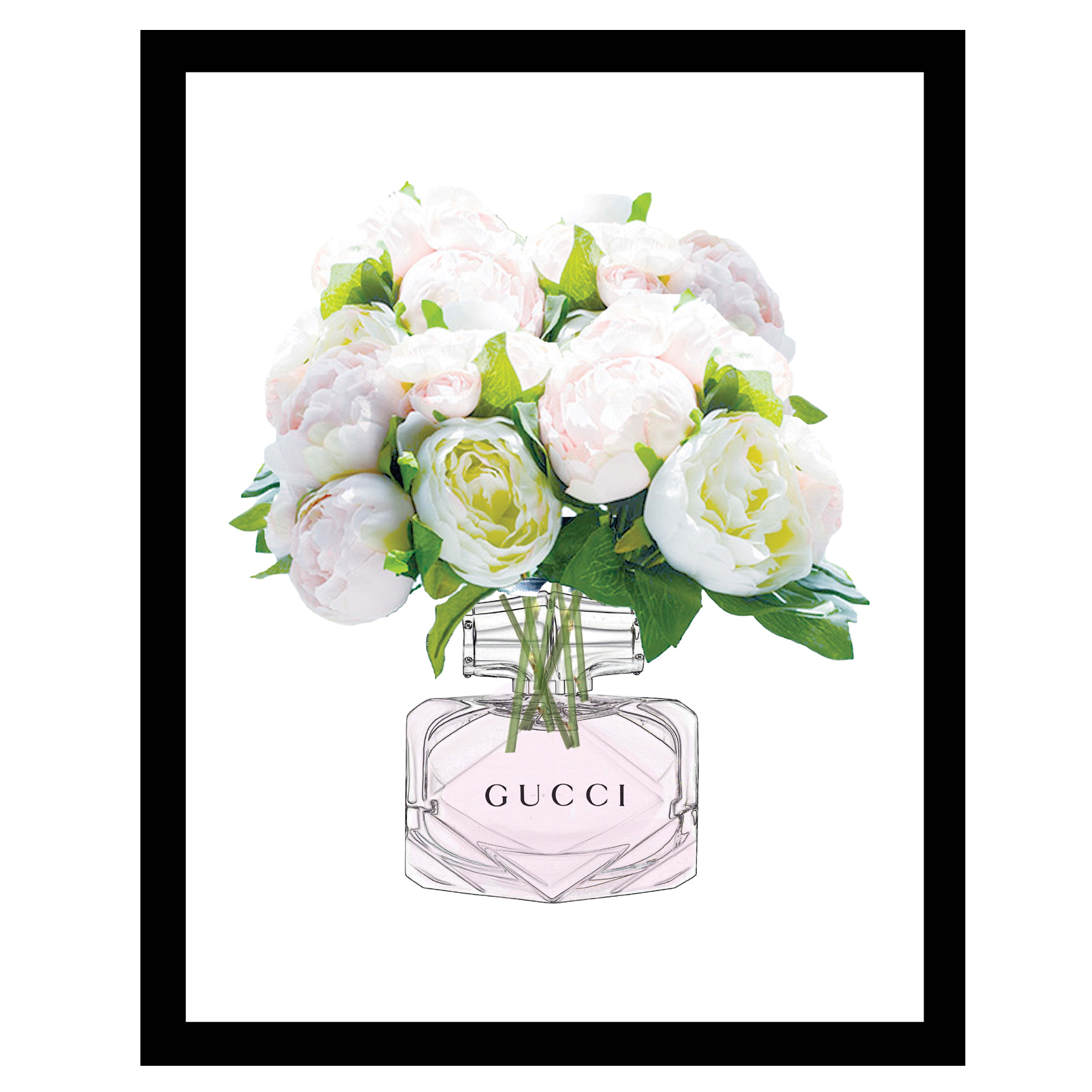 Gucci Perfume Bouquet - White / Green - 14x18 Framed Print, WHITE GREEN