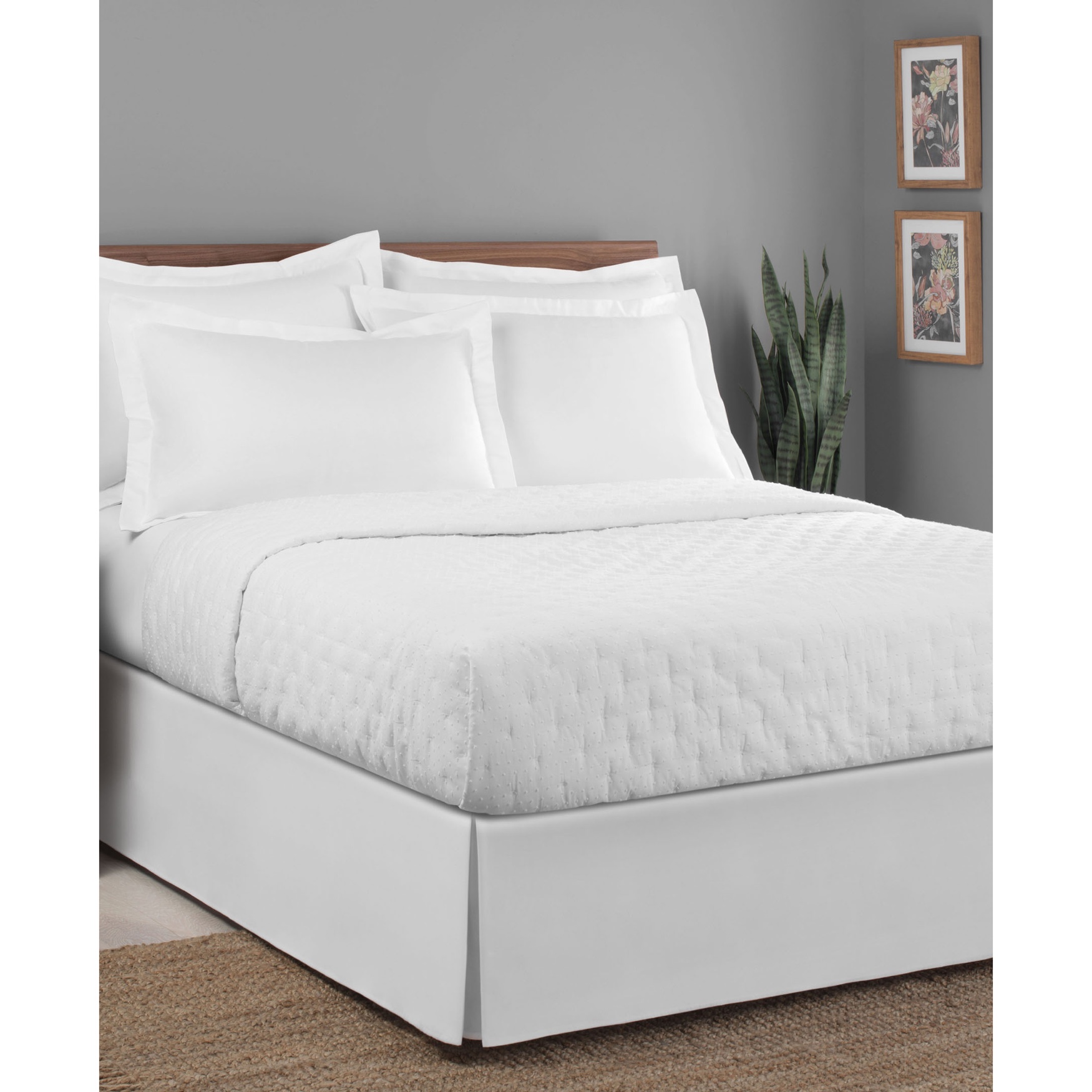 Luxury Hotel Classic Tailored 14&quot; Drop White Bed Skirt, 