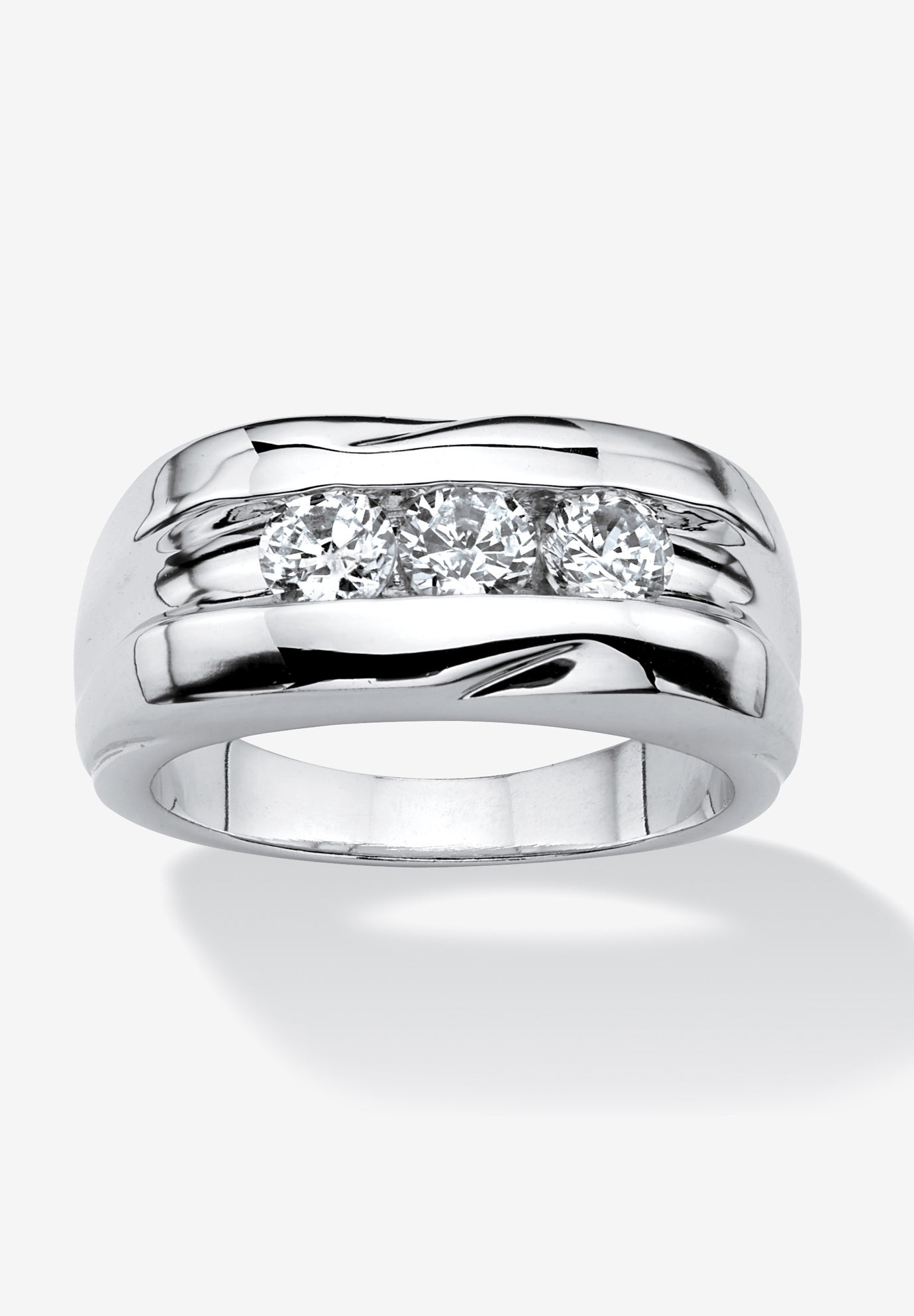 Men's 6 TCW Round Platinum-Plated Cubic Zirconia Octagon Ring 