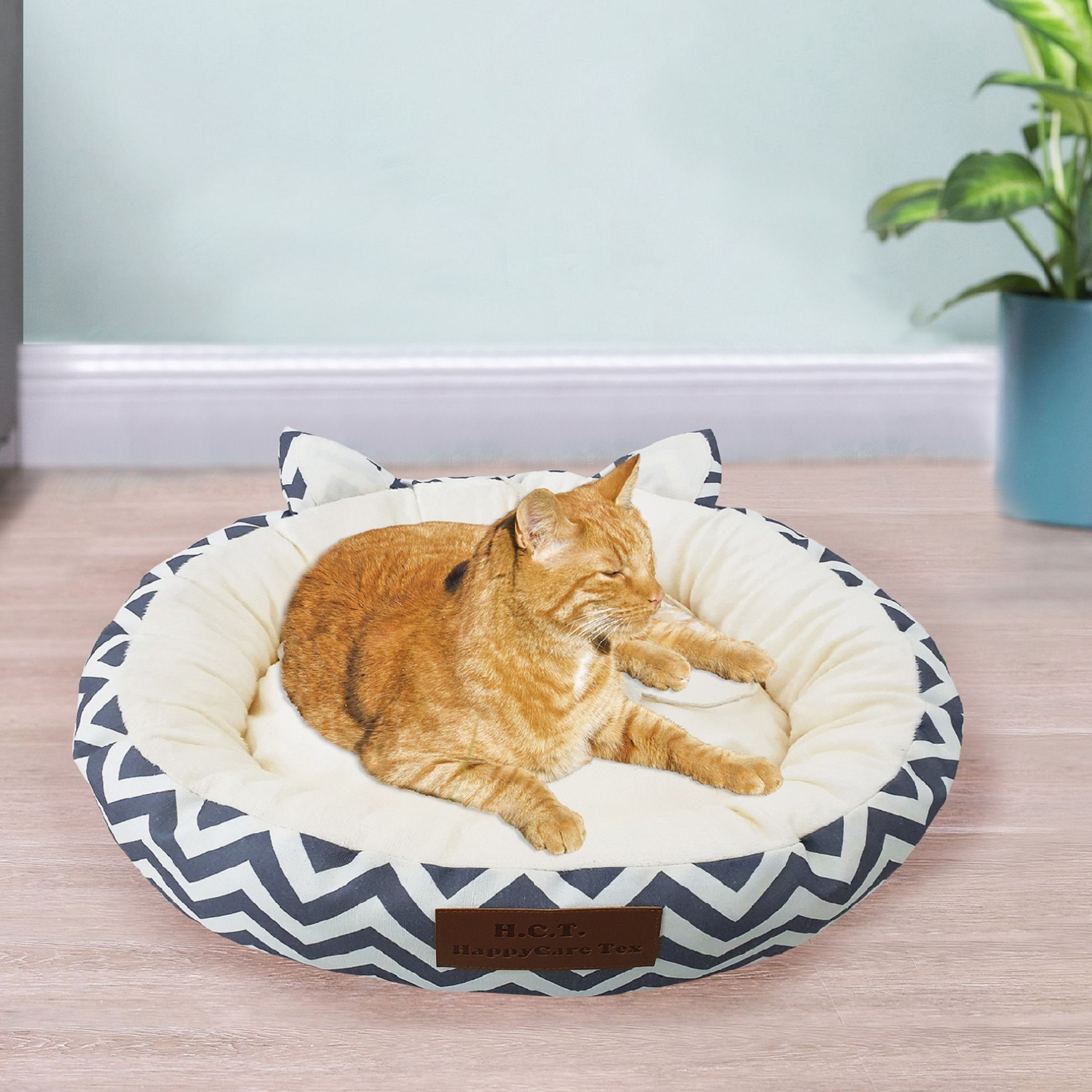 Chevron Printing poly-cotton cozy round cat bed , 21 inch, GREY