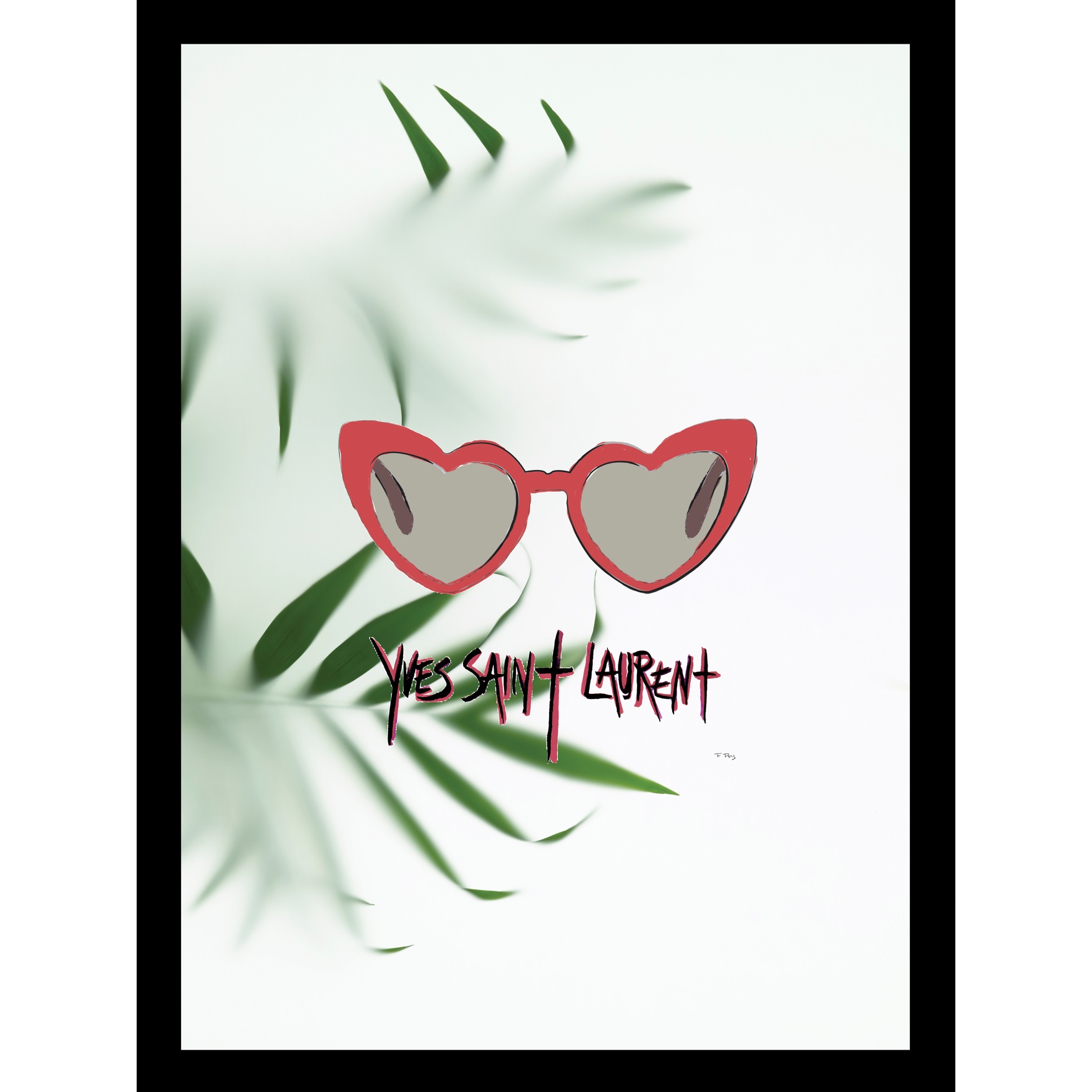 Yves Saint Laurent Heart Sunglasses Red/Green 14&quot; x 18&quot; Framed Print, BLACK