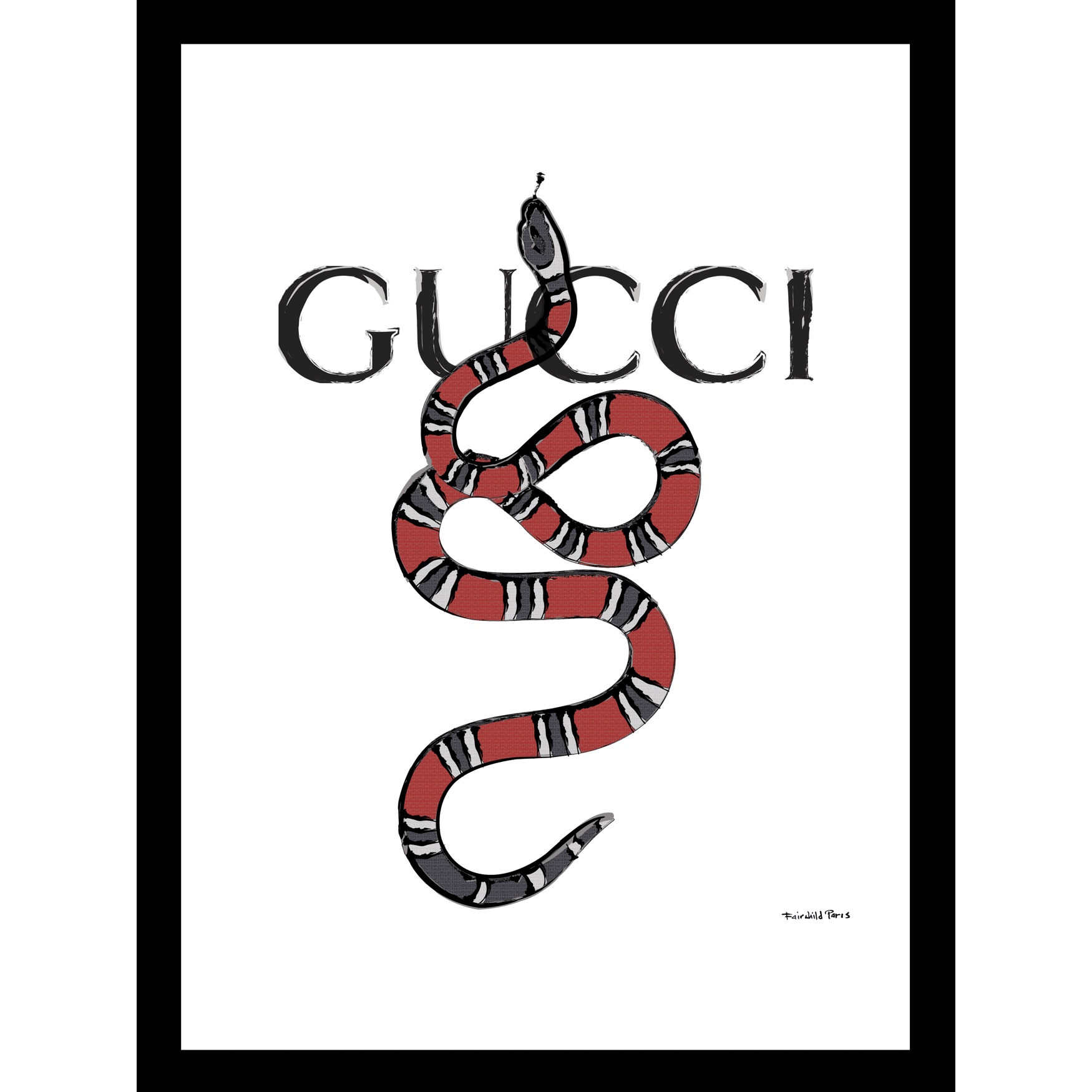 Gucci Snake Red/Black 14&quot; x 18&quot; Framed Print, RED YELLOW