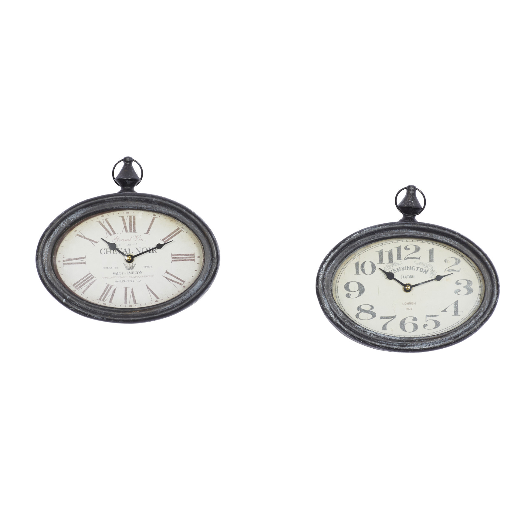Set Of 2 Cream Metal Vintage Wall Clock, CREAM
