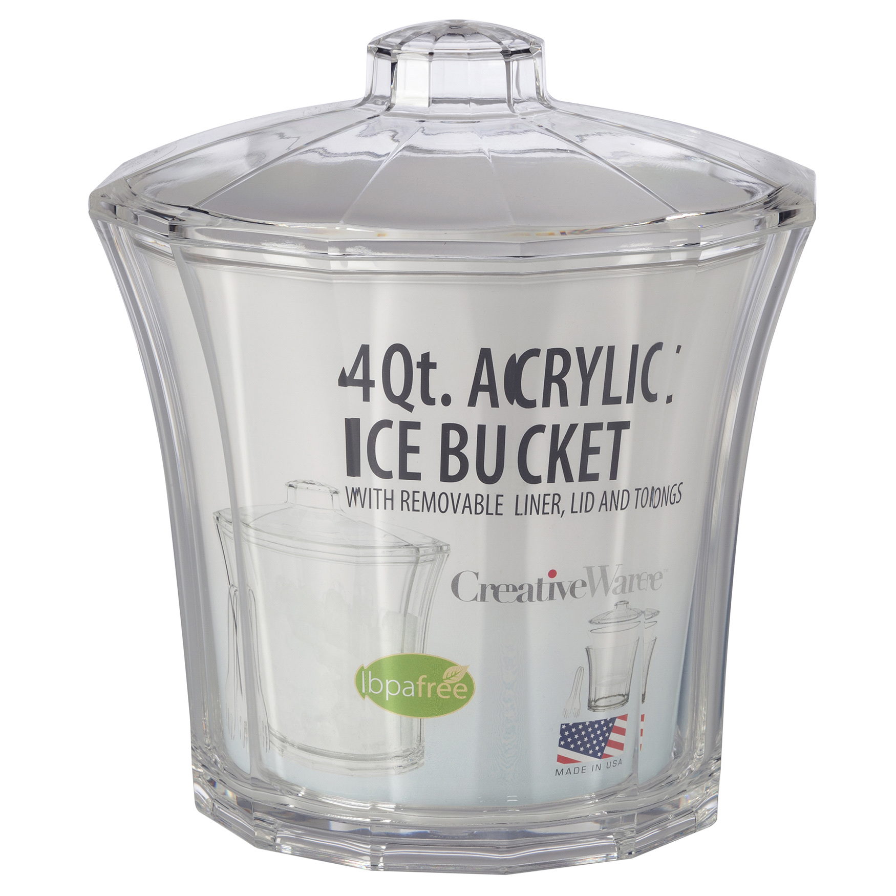Creative Ware Futed Ice Bucket with Tongs, CLEAR