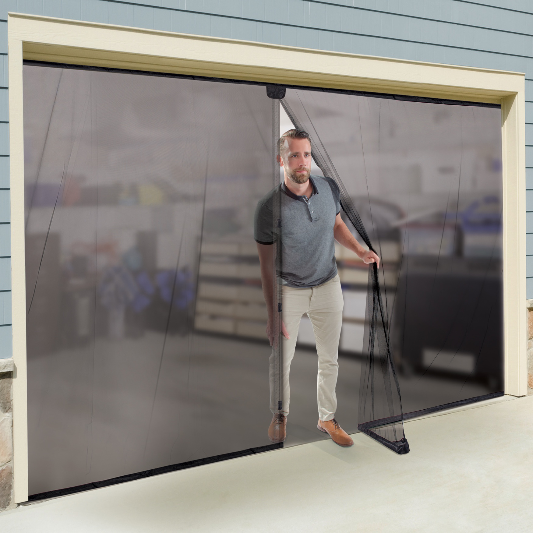 Double Garage Door Screen, BLACK