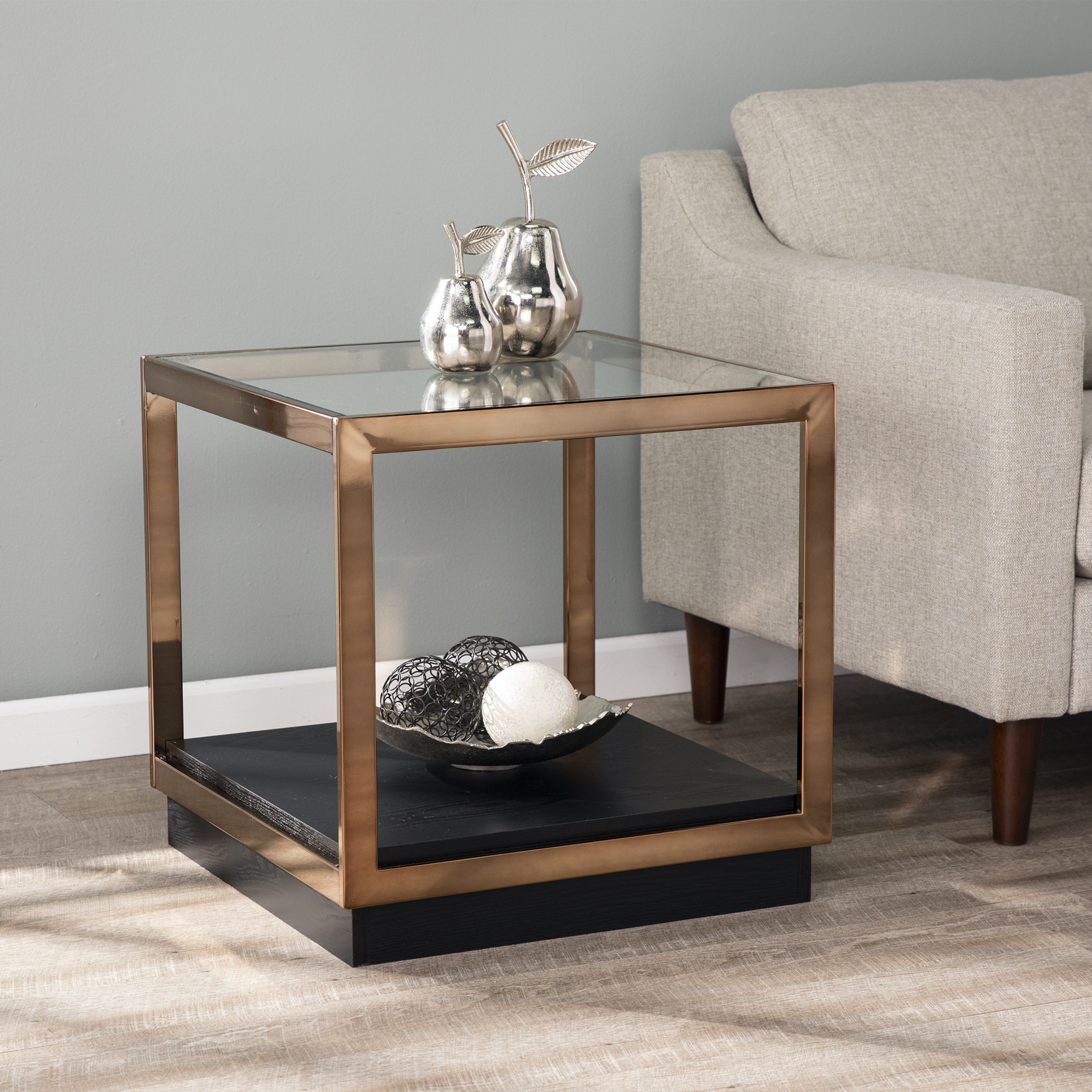 Lexina Glass-Top End Table, CHAMPAGNE