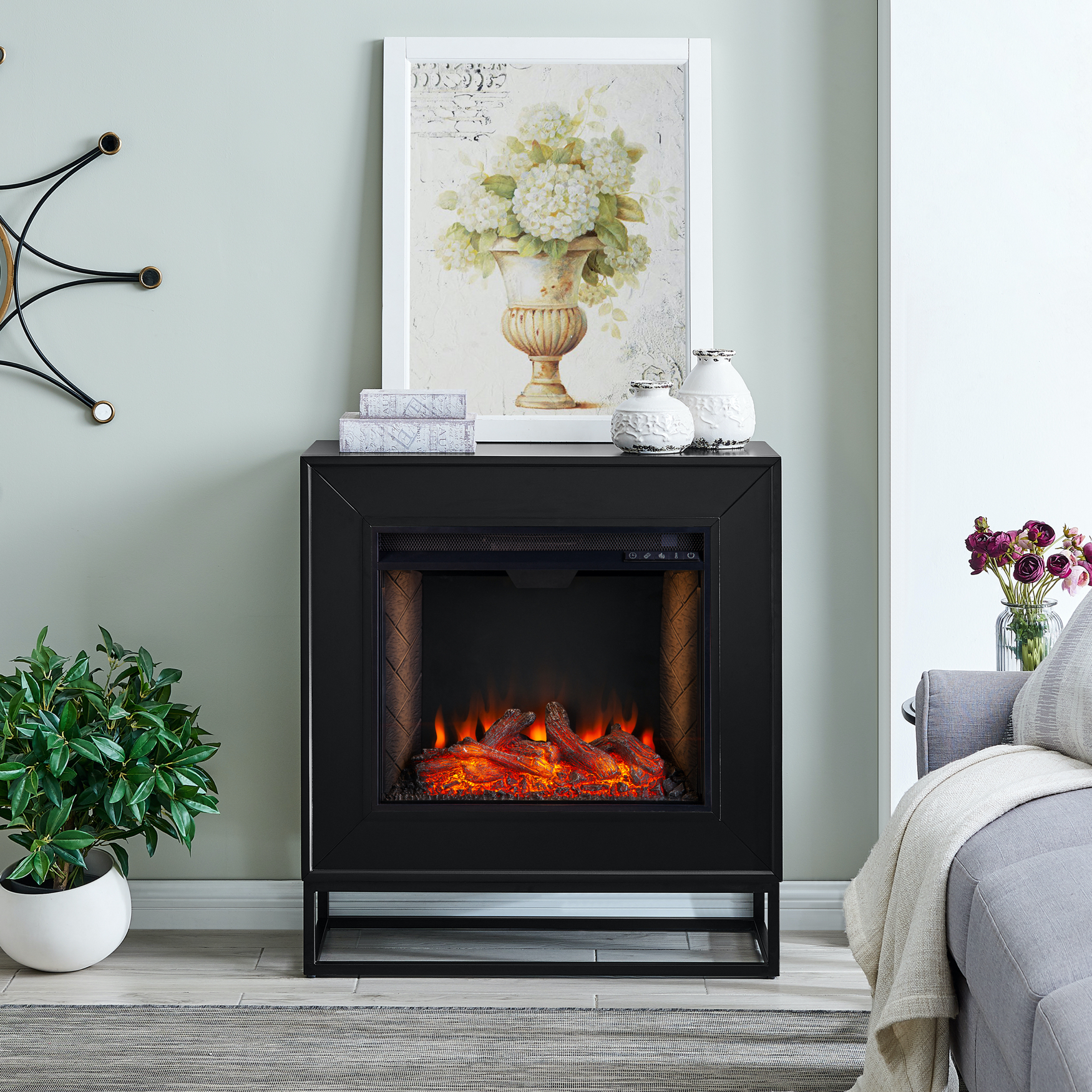 Frescan Alexa-Enabled Smart Fireplace, BLACK