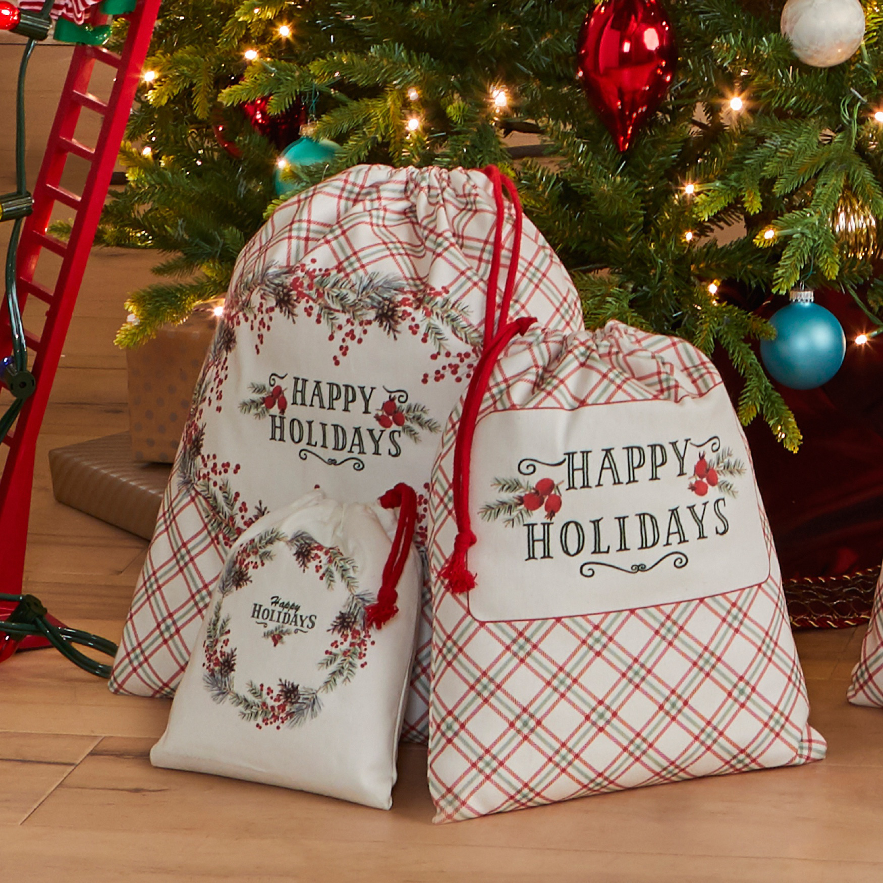 3-PC. CHRISTMAS CANVAS GIFT BAGS, 